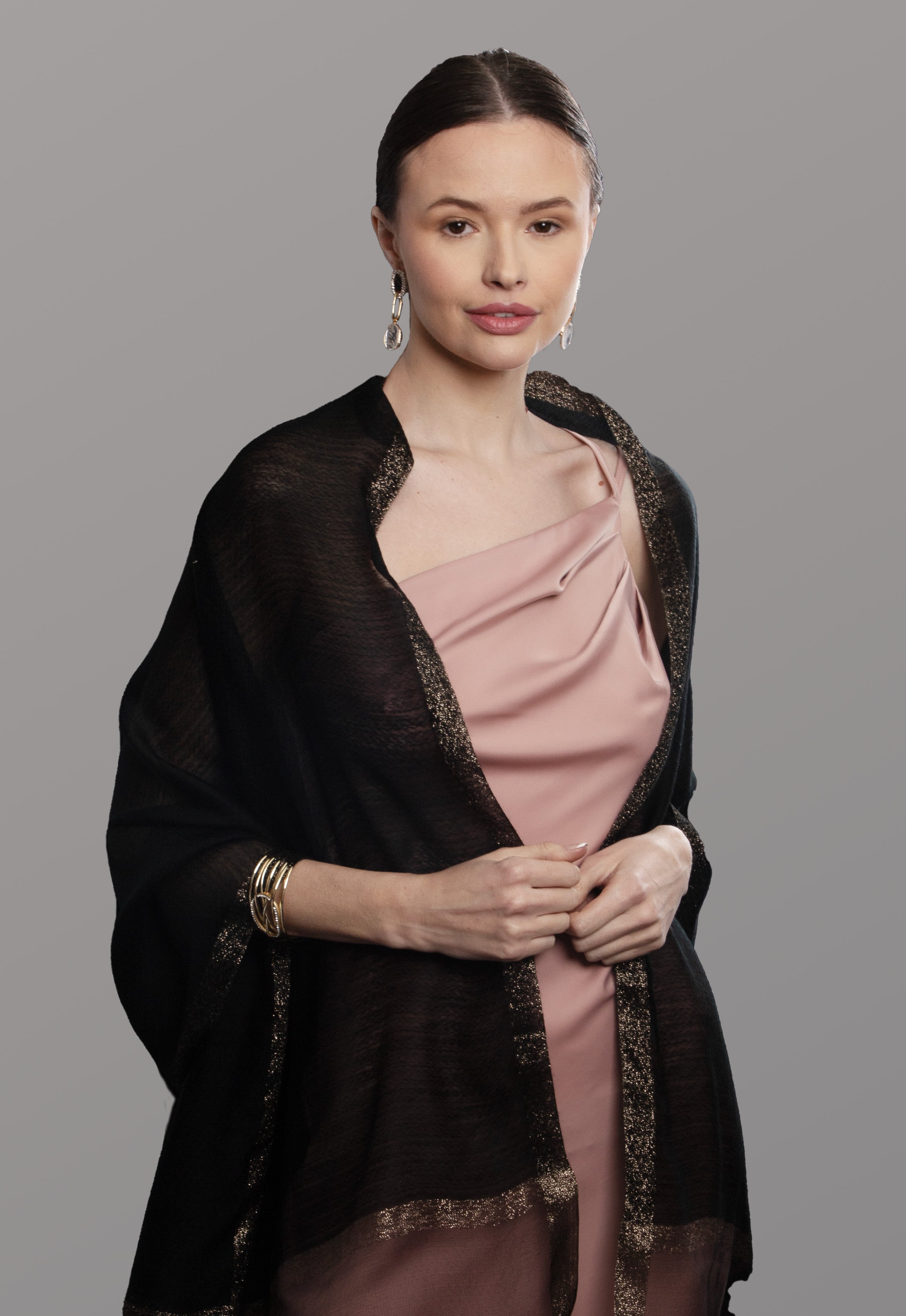 Elegant Shimmer Border Scarf - Soft Glitter Trim Shawl for Women, Perfect for Parties, Weddings & Evening Events