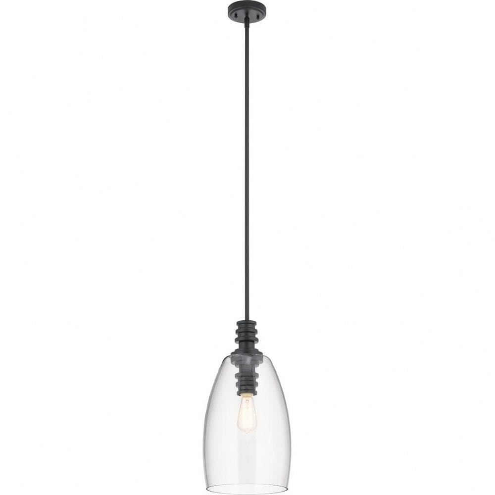 Modern Black Pendant Light with Clear Glass Shade - Sleek Contemporary Ceiling Lighting for Kitchen Island, Dining Room, or Living Room Decor