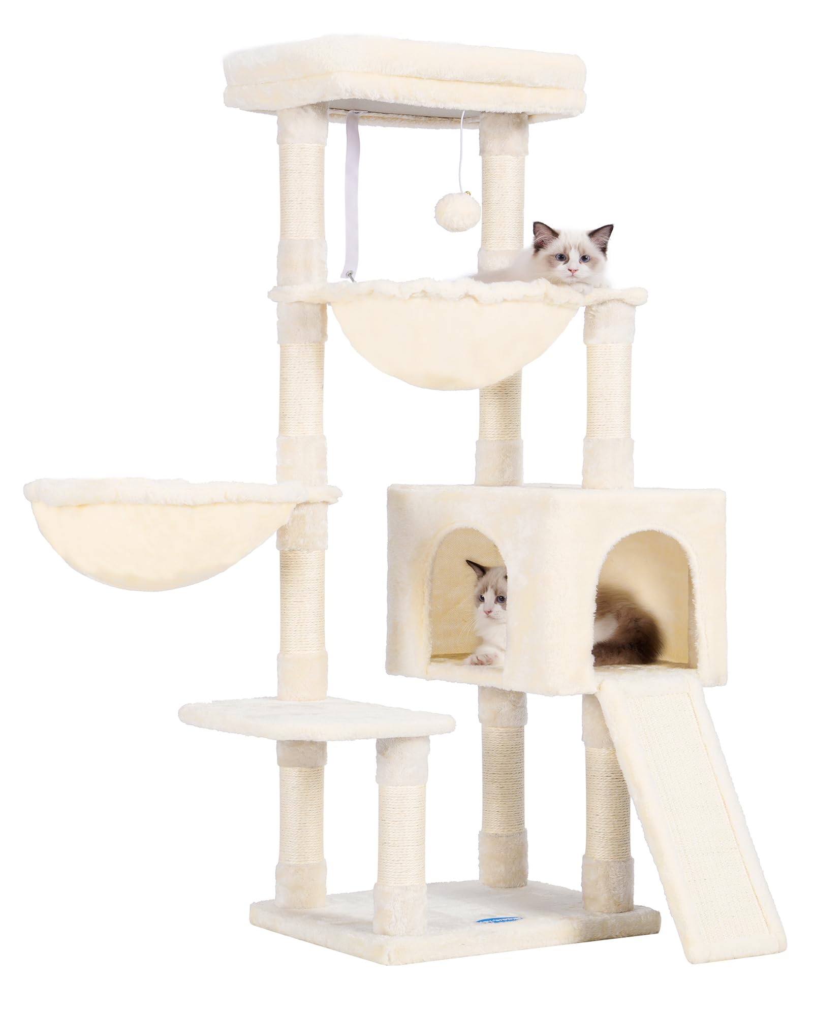 Hey-brother Large Cat Tree for Indoor Cats - Multi-Level Cat Tower with Cozy Condo, Plush Bed, Hammocks & Sisal Scratching Posts - Sturdy Cat Furniture for Play, Rest & Scratching (Beige, MPJ006-MM) - Perfect for Small Spaces, Apartments & Multi-Cat Homes