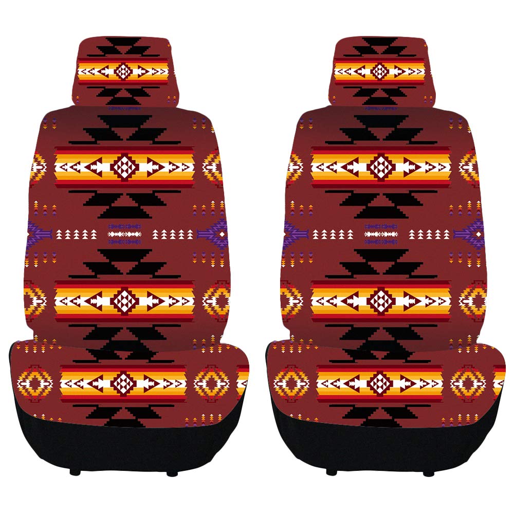Premium Southwest Design Navajo Print Car Seat Cover Set (Burgundy) - 2-Piece Universal Fit for Cars, Trucks & SUVs - Stylish Protection for Road Trips & Daily Commutes