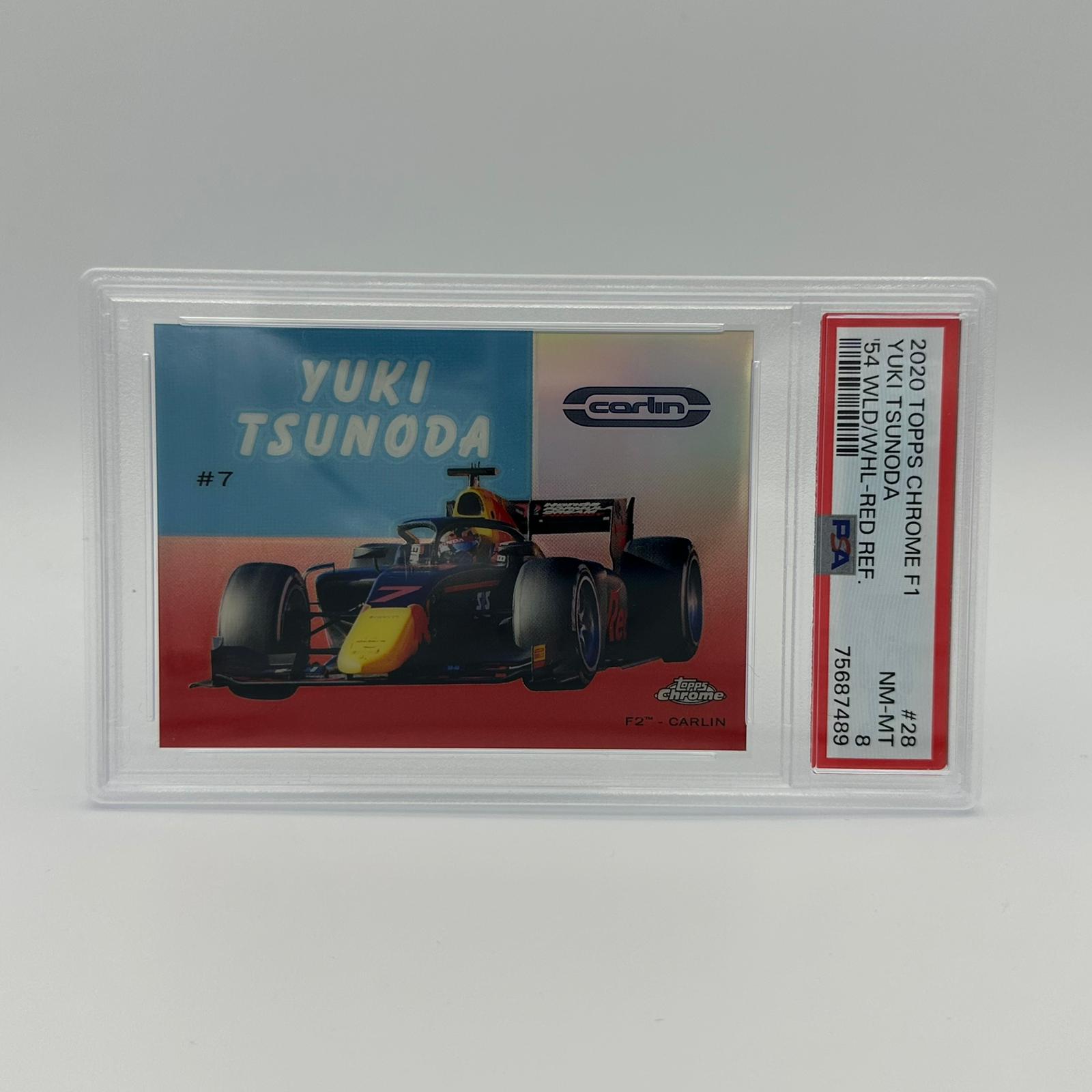 PSA 8 Yuki Tsunoda F2 Driver #54W 28 Red Refractor - Rare Racing Collectible for F1 Fans & Sports Memorabilia Enthusiasts