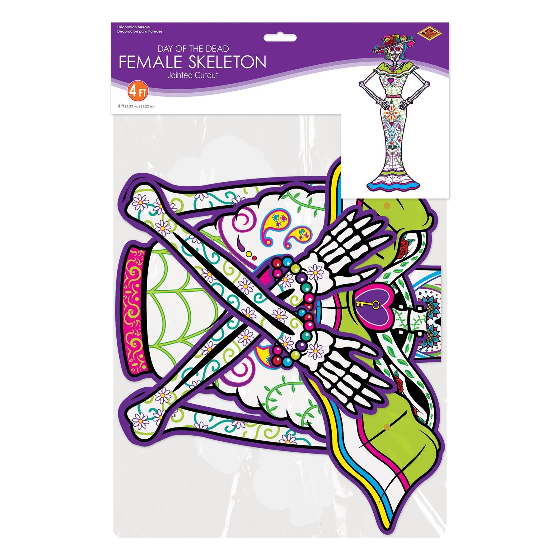 12 Pack Beistle Jointed Day of the Dead Female Skeleton Decorations - Mexican Sugar Skull Party Supplies for Halloween, Dia de los Muertos Celebrations & Home Decor