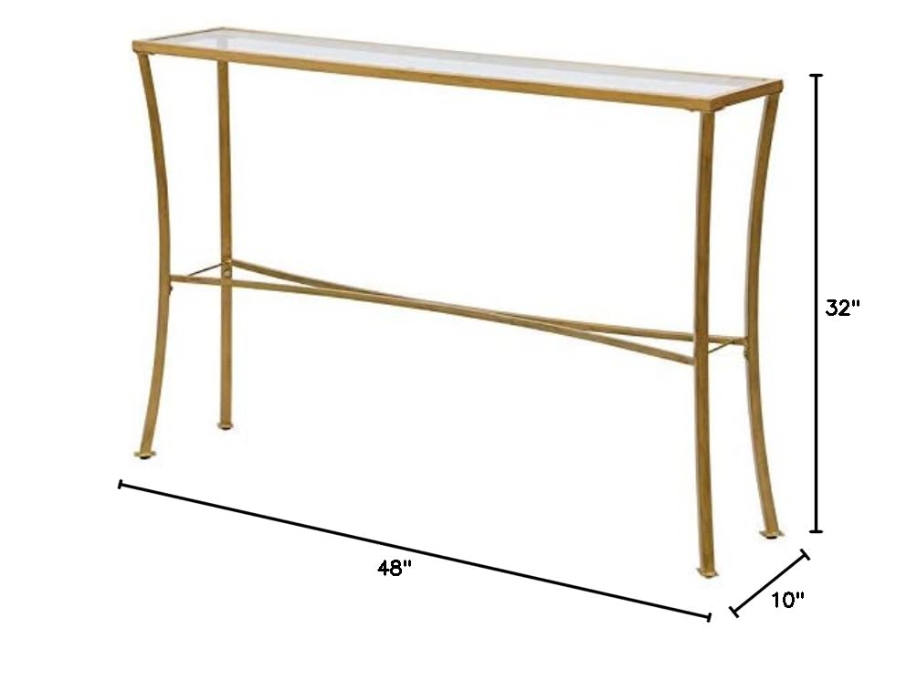 Antique Gold Palin Glass Top Console Table - Elegant Entryway & Hallway Decor for Home & Office