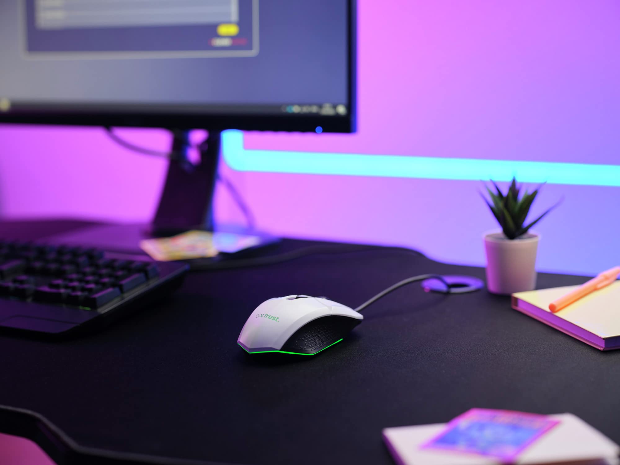 Trust Gaming GXT 109W Felox Gaming Mouse - 6 Programmable Buttons, RGB LED Lighting, 200-6400 DPI Adjustable, 150cm USB Cable, Built-in Software for PC/Laptop (White) - Perfect for FPS, MOBA & MMO Gaming