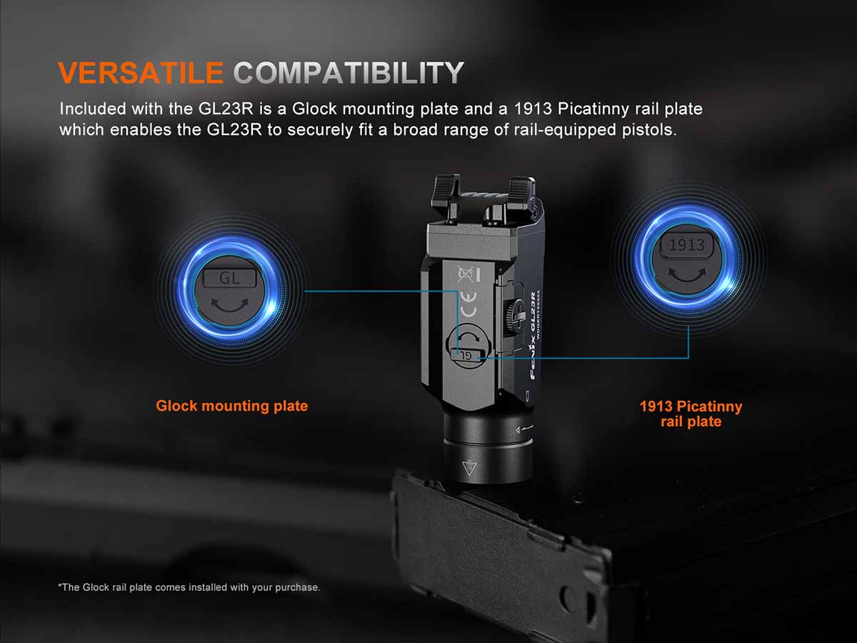 Fenix GL23R Rechargeable Tactical Flashlight for Pistols & Rifles - 800 Lumens Weapon Light with Long Battery Life - Perfect for Hunting, Home Defense & Outdoor Adventures
