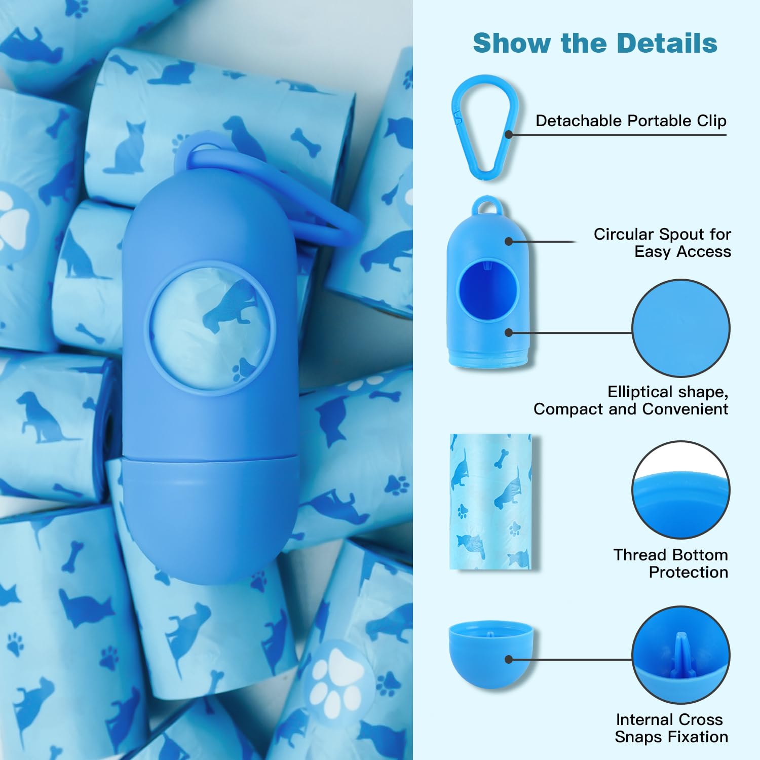 Joyeux 240 Count Ocean Scent Dog Poop Bags with Dispenser - Extra Thick, Leak-Proof Waste Bags for Dogs & Cats - Blue Pet Litter Bags for Outdoor Walks, Park Visits & Backyard Cleanup