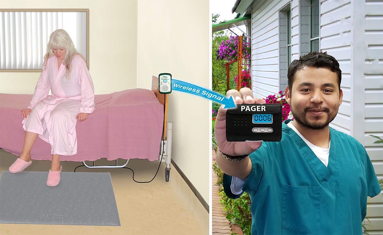 Wireless Alarm & Pager with Weight Sensing Floor Mat - Caregiver Alert System for Elderly Safety | Fall Detection & Room-to-Room Notification for Home Care