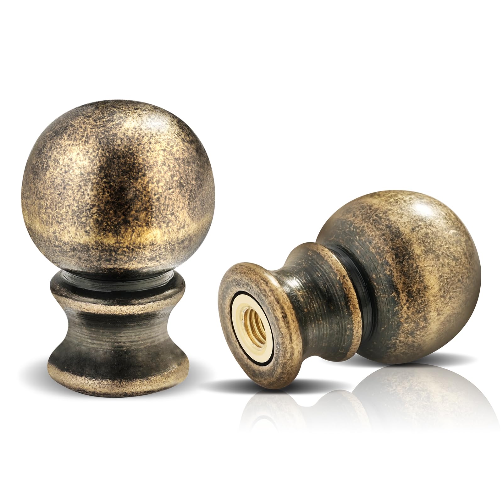 Antique Brass Lamp Finial Caps - Heavy Metal Screw Top for Lamp Shades, Solid Bronze Ball Knob (2-Pack) - Perfect for Vintage Home Decor, Bedroom & Living Room Lighting Fixtures