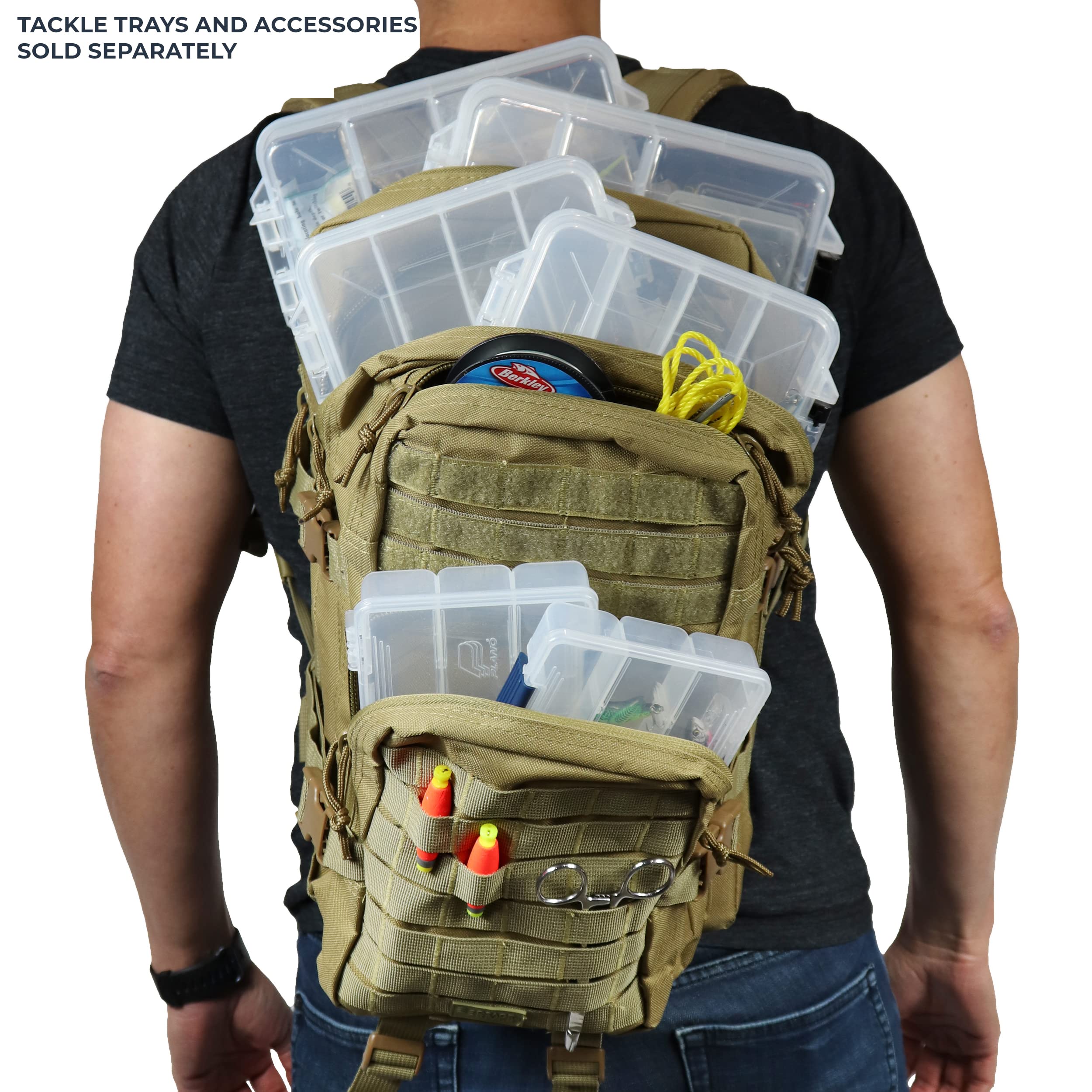 OSAGE RIVER Fishing Tackle Backpack with Rod Holder - Large Waterproof Fishing Gear Bag for Tackle Trays & Boxes - Ideal for Bass Fishing, Camping, Travel & Hunting (Khaki) - Perfect for Outdoor Adventures & Fishing Trips