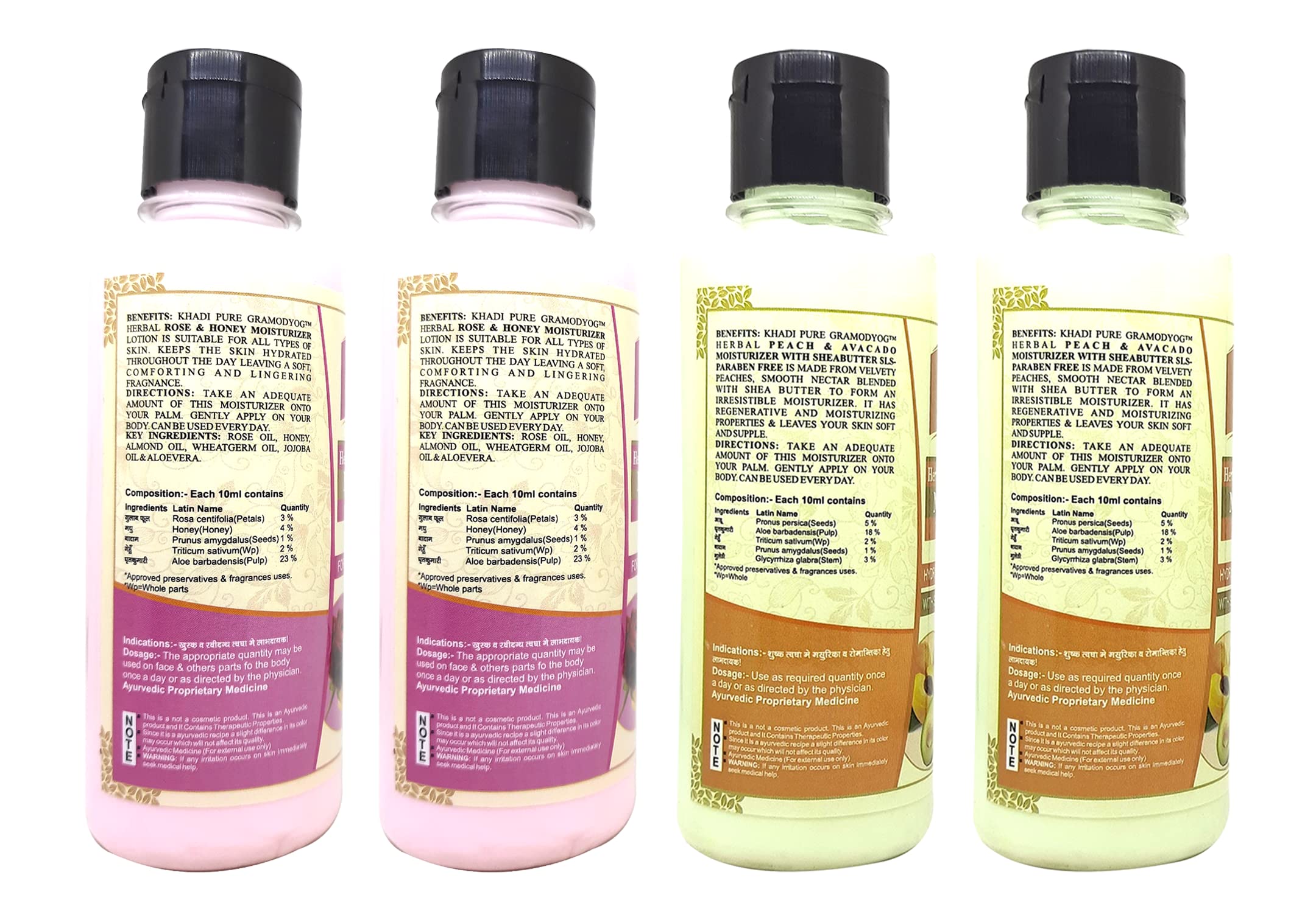 Khadi Pure Rose Honey & Peach Avocado SLS-Free Moisturizing Body Lotion - 210ml (Pack of 4) | Hydrating & Nourishing for Dry Skin | Perfect for Daily Use, Spa Days & Gift Sets