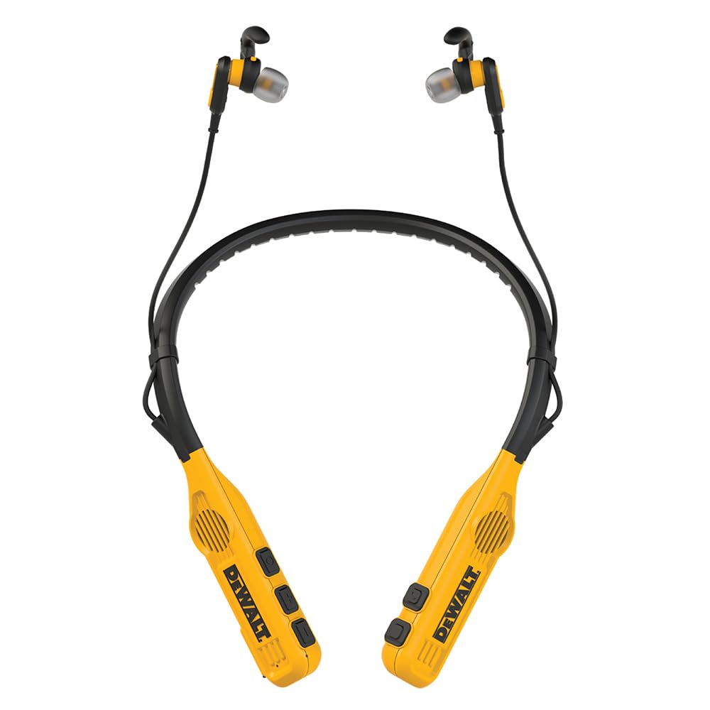 DEWALT 2-in-1 Neckband Bluetooth Headphones with Built-in Speakers - Jobsite Wearable Speaker & Neck Headphones - 60+ Hours Wireless Bluetooth Headset for Hands-Free Music & Calls - Includes Carry Pouch - Perfect for Construction Workers, Gym Enthusiasts & Outdoor Activities