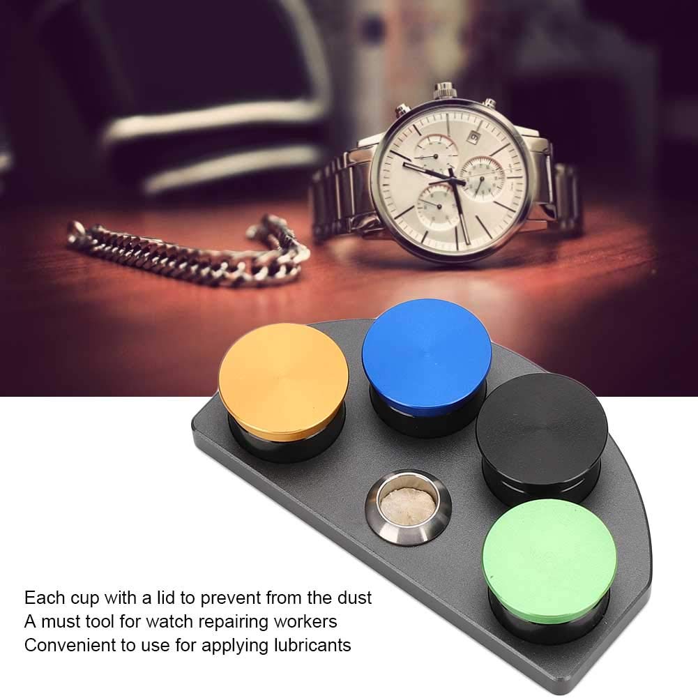 BTIHCEUOT Professional Watch Oil & Grease Cup Holders Set - 4 Dish Watch Oiler Dip Tool with Repair Kit for Watchmakers | Perfect for Watch Repair, Maintenance & Lubrication in Jewelry Workshops & Home DIY