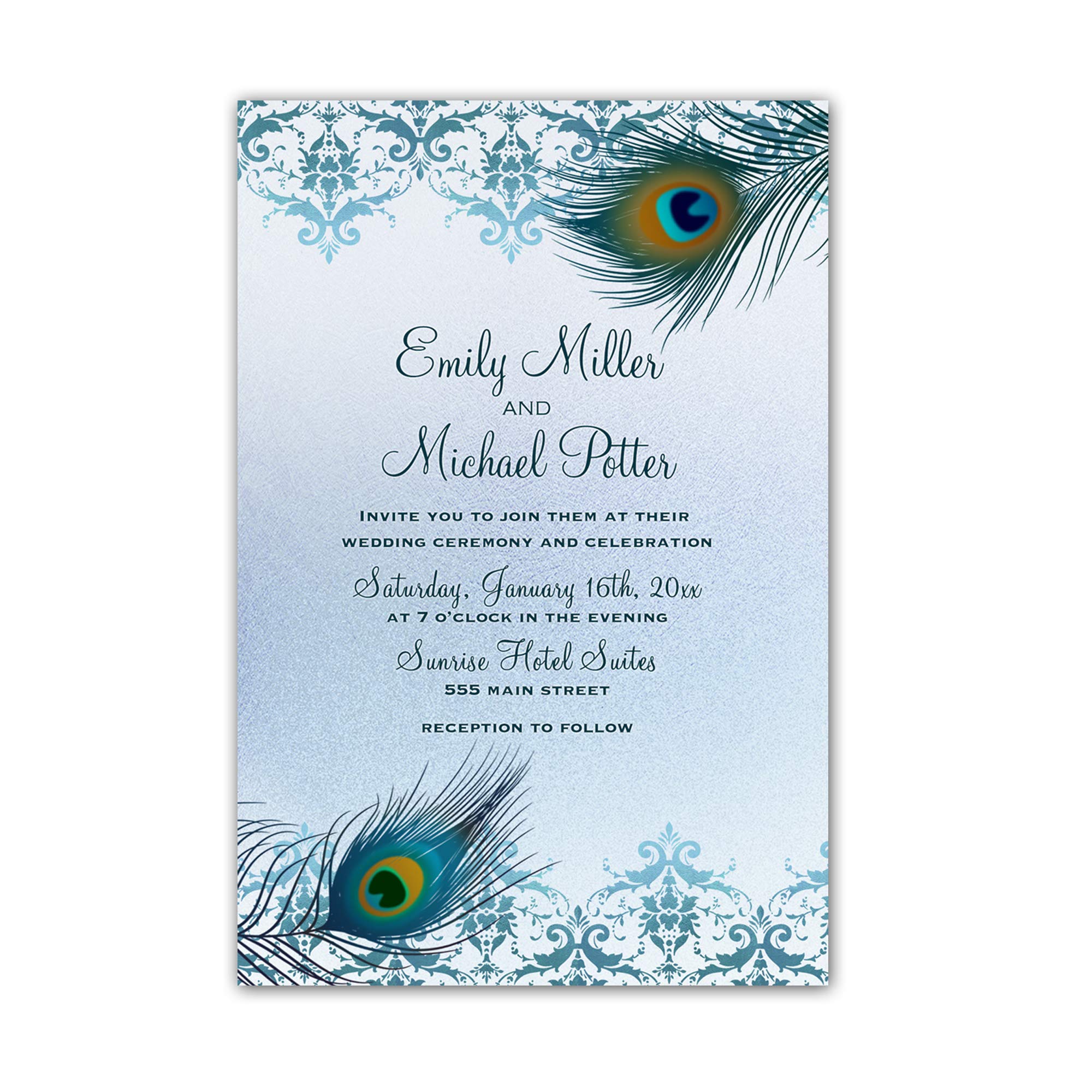 100 Elegant Peacock Gold Wedding Invitations with Envelopes - Customizable for Your Special Day - Perfect for Engagements, Bridal Showers & Formal Ceremonies