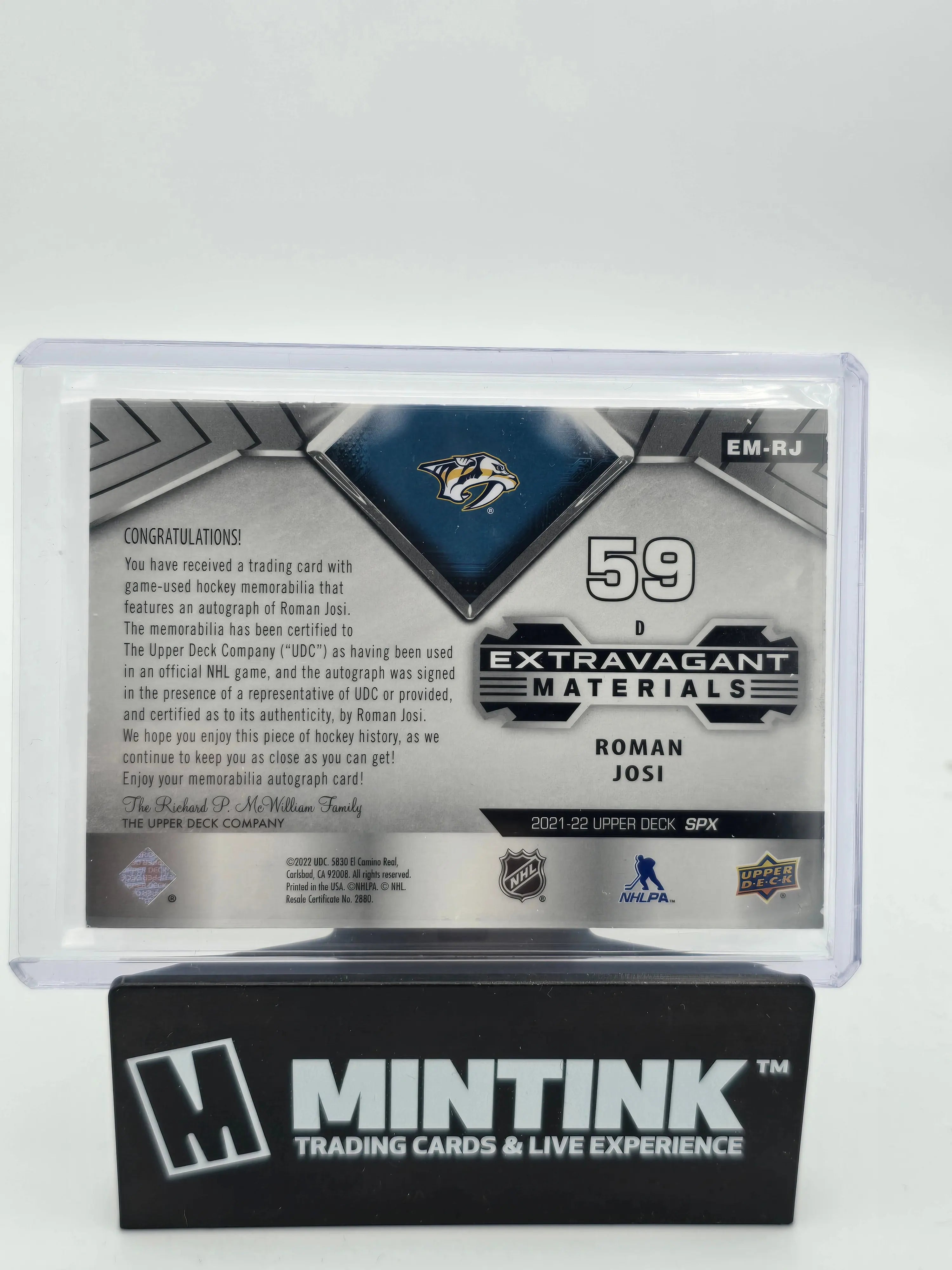 2021-22 Upper Deck SPX Roman Josi Extravagant Materials Auto Autograph Hockey Card #/15 - NHL Collectible for Fans & Memorabilia Enthusiasts