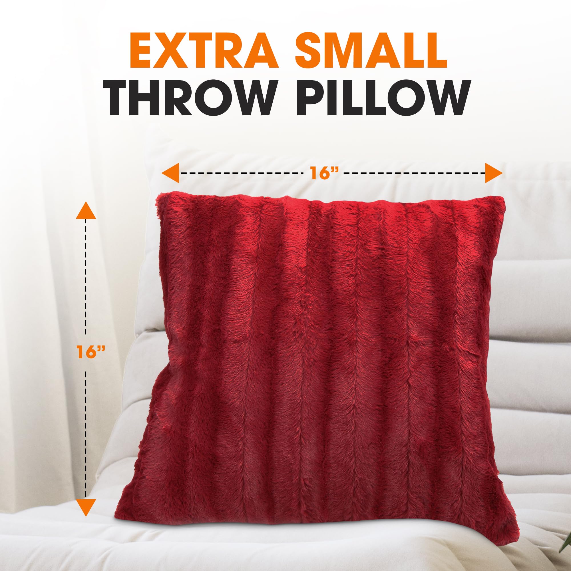 Cheer Collection Faux Fur Throw Pillows - Soft Decorative Couch & Bed Pillows, Maroon Accent Pillows for Bedroom or Living Room Decor, Set of 2 Plush 16x16 Inch Pillows - Perfect for Cozy Sofa, Reading Nook & Home Aesthetics