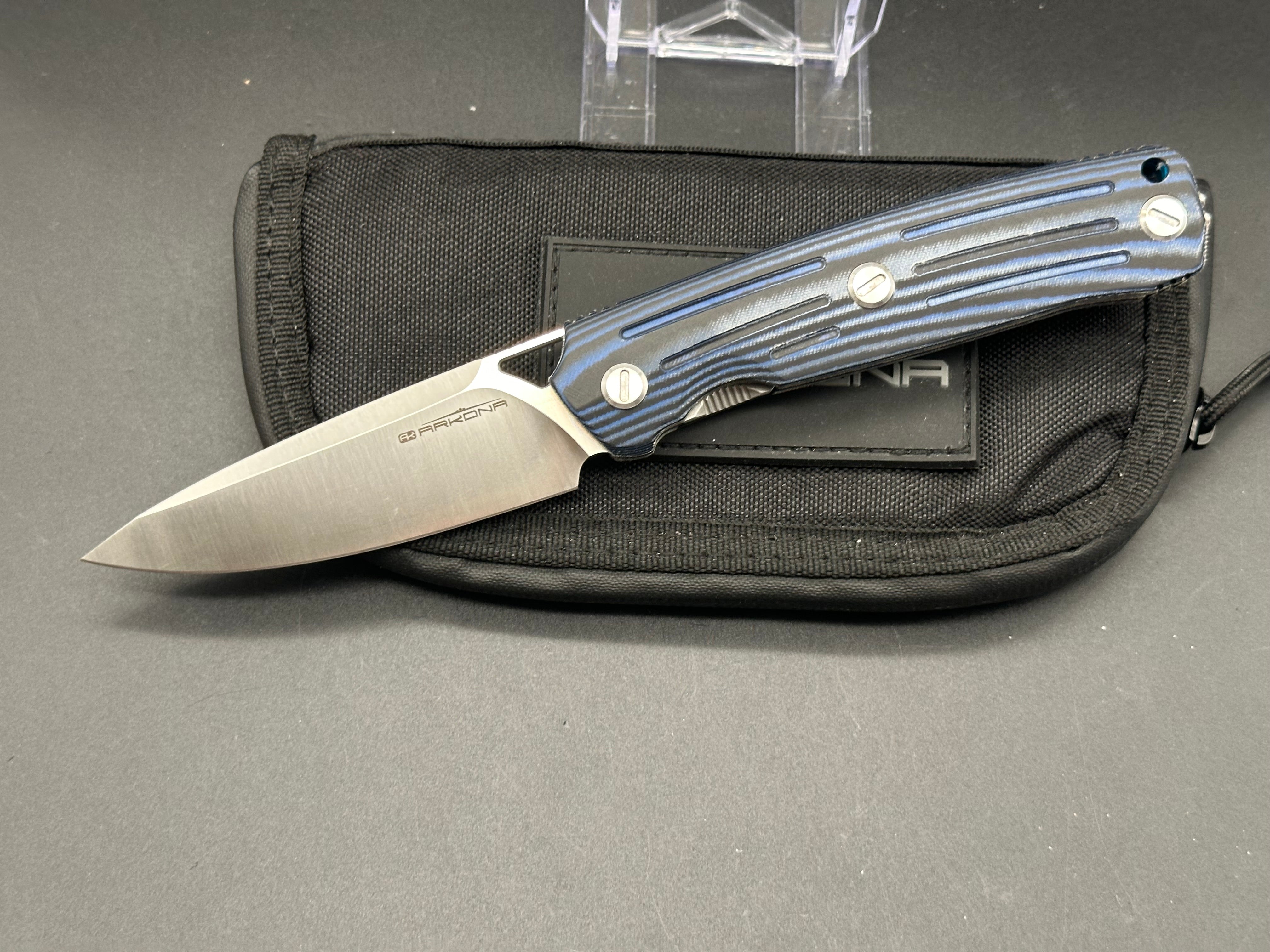 Arkona Nettle F Folding Knife with K110 Steel Blade & Blue/Black Micarta Handle - Outdoor Camping, Hunting, and EDC Pocket Knife