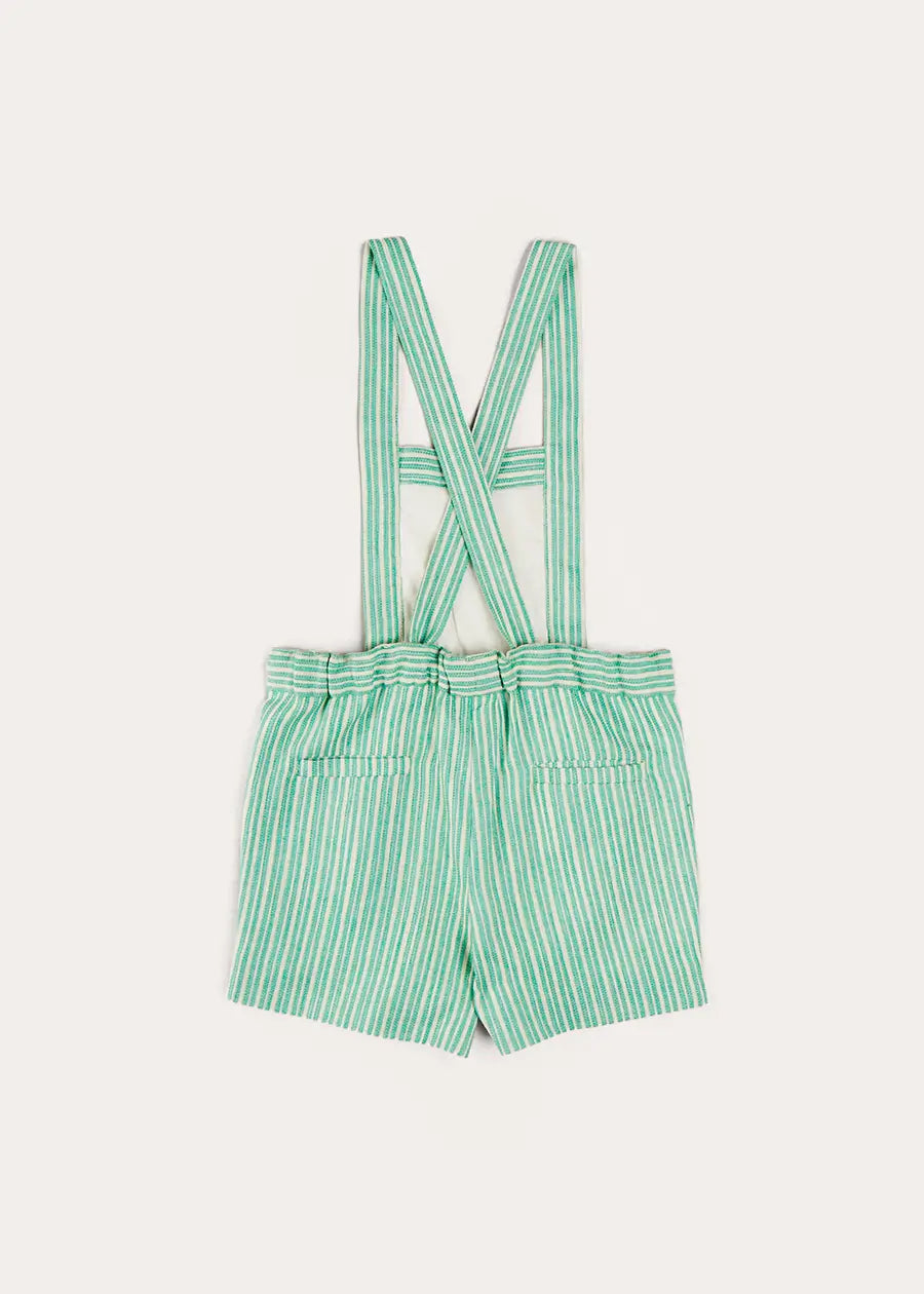 Cheyne Striped Boat Embroidery Dungarees for Toddlers - Green (18 Months to 4 Years) | Comfortable Kids Overalls for Playtime, Outdoor Adventures & Casual Wear