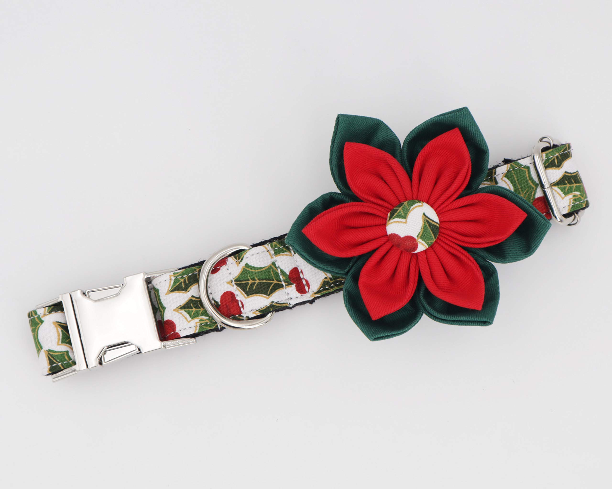 Christmas Dog Collar with Flower - Adjustable Pet Collar for Small to Medium Dogs, Perfect Holiday Gift for Girl Puppies - Great for Christmas Photos & Holiday Parties