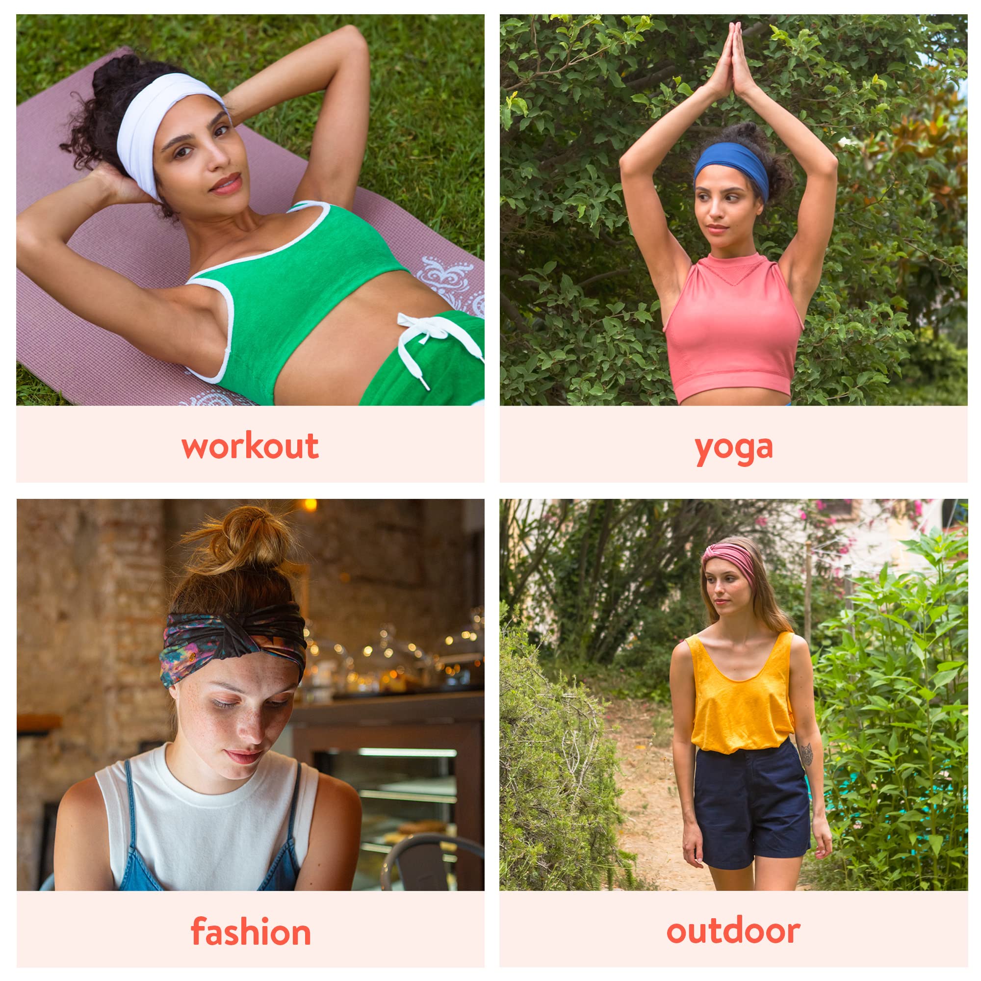 BLOM Non-Slip Wide Headbands for Women - Yoga & Workout Headband Set (2 Pack) - Fashionable Gym Wrap for Running, Travel & Active Lifestyle