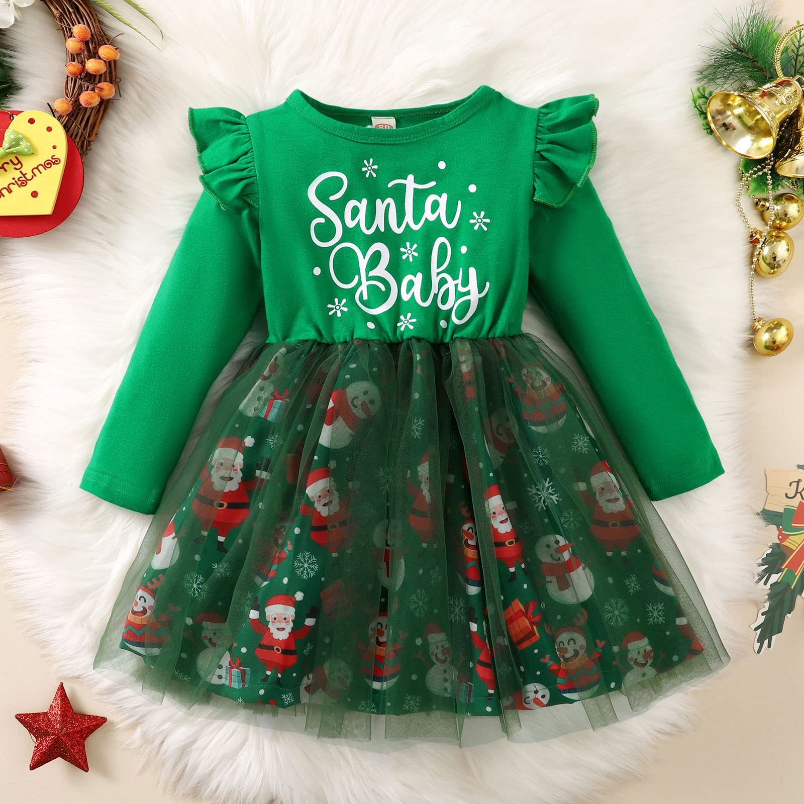 Baby Girls Christmas Jumpsuit - Long Sleeve Snowman Print Tulle Dress with Fluffy Splicing for Holiday Parties & Photoshoots | Infant Princess Party Outfit for Winter Celebrations