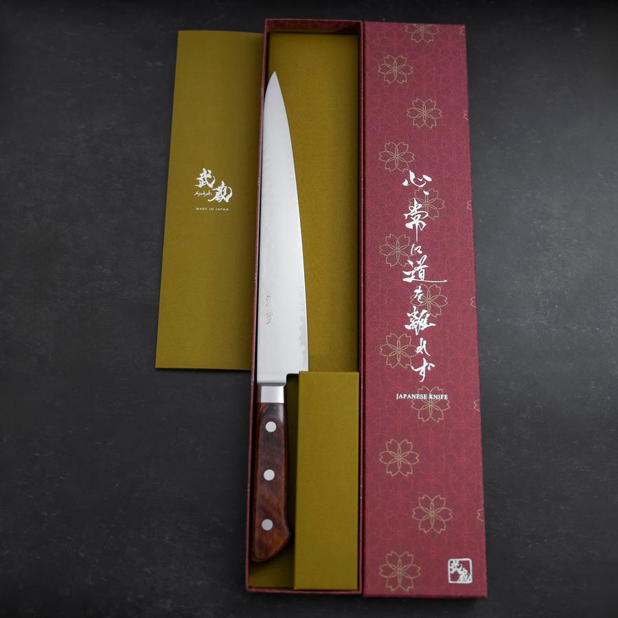 Premium Sujihiki Knife 240mm - VG-5 Stainless Steel with Tsuchime Finish & Western Handle - Perfect for Slicing Meat, Fish, and Sushi Preparation