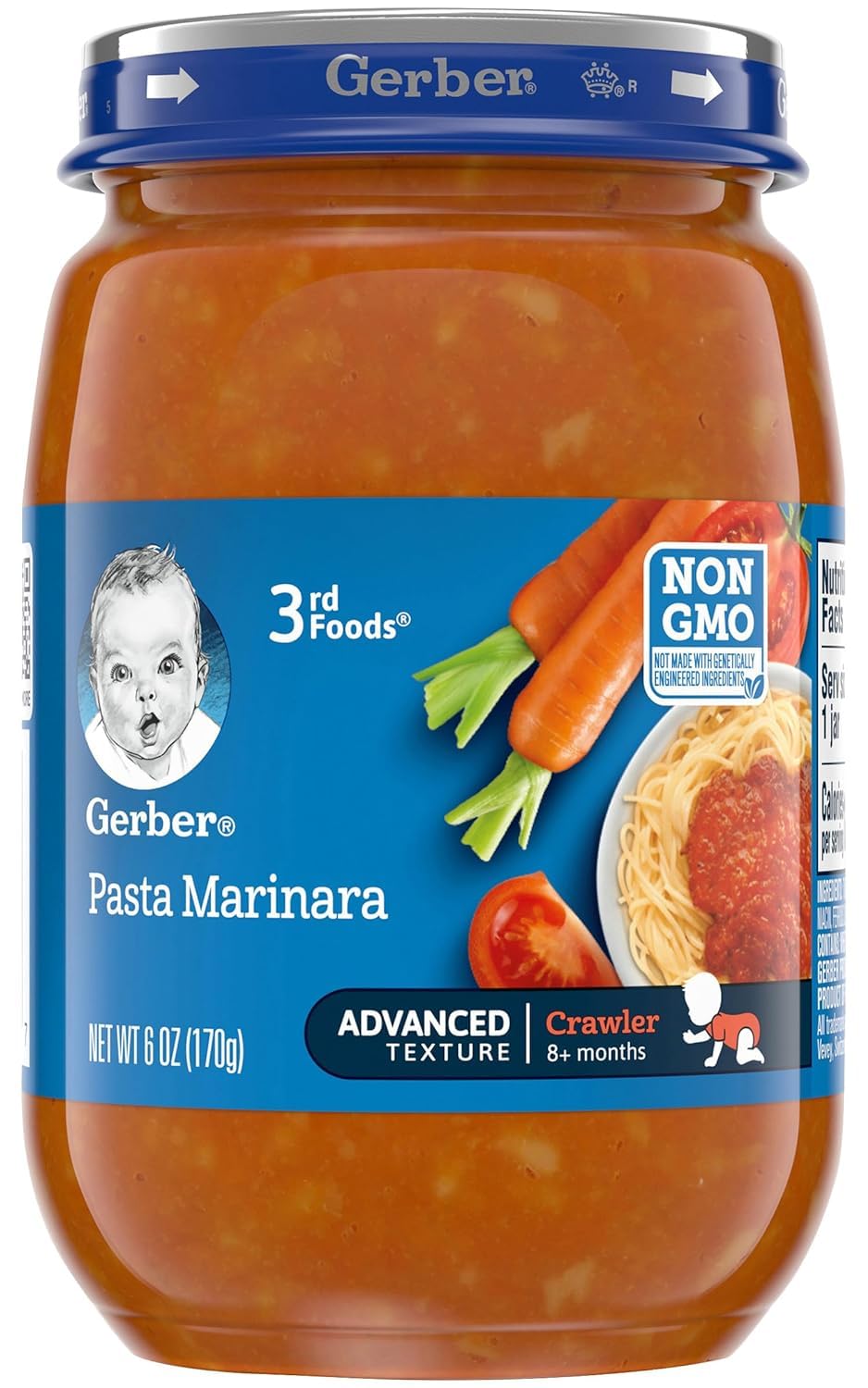 Gerber Mealtime 3rd Foods Veggie Power Baby Food - Pasta Marinara Puree for Crawlers, 6 Ounce Jars (Pack of 12) | Non-GMO, Organic & Healthy Infant Meal | Perfect for On-the-Go Feeding, Daycare & Travel Snacks