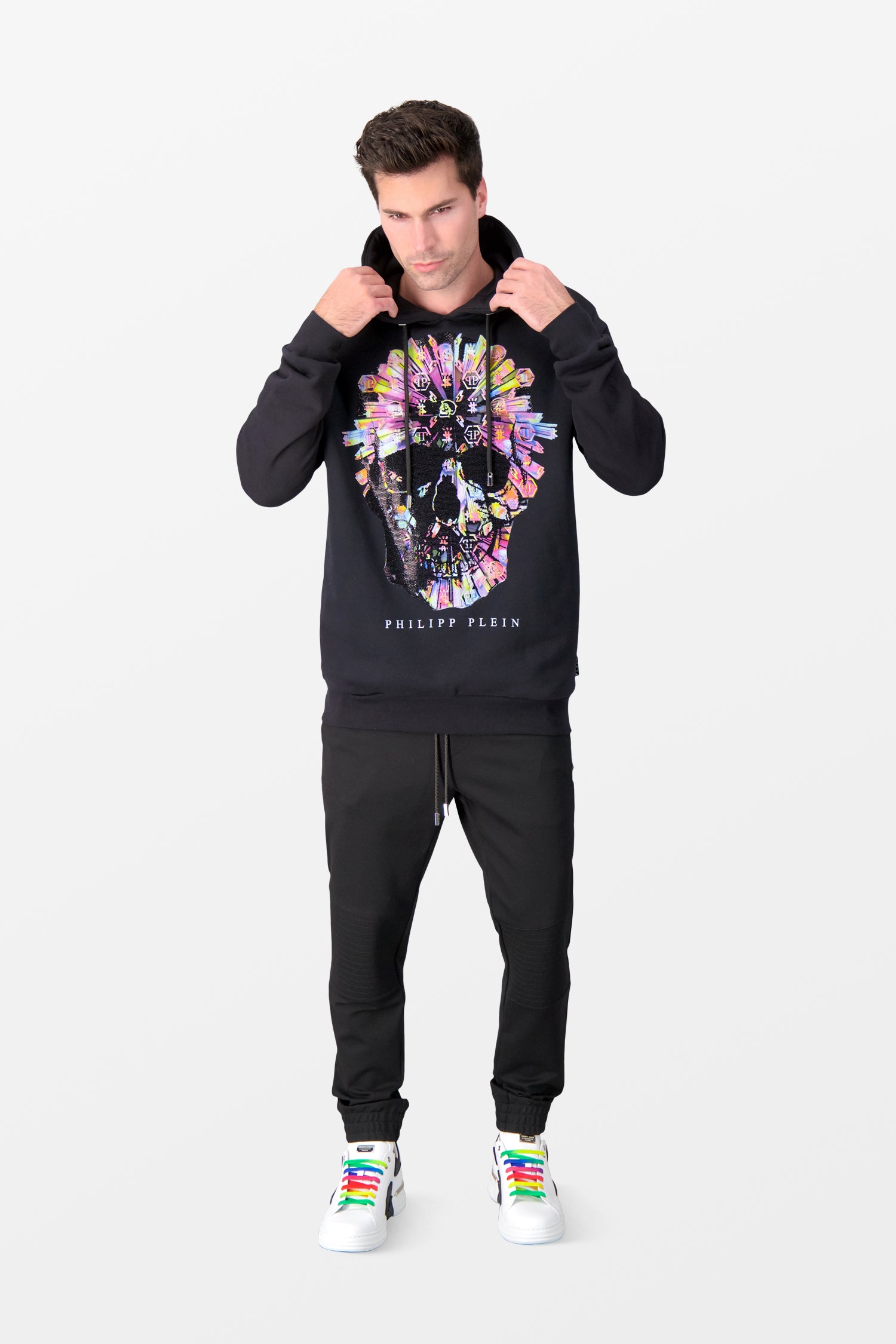 Philipp Plein Multicolor Skull Print Black Hoodie for Men - Stylish Streetwear for Casual Outings and Nightlife