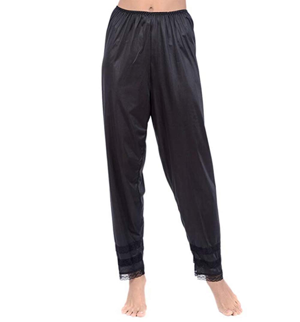 Women's Silk Satin Pajama Pants - Lace Trim Sleepwear Nightwear Wide Leg Palazzo Lounge Pants for Comfortable Sleep & Relaxing at Home
