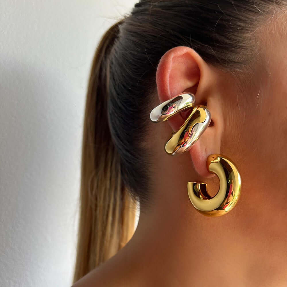 18K Gold & Silver Chunky Ear Wrap Ear Cuff - JDE685 | Trendy Statement Jewelry for Women, Perfect for Parties, Weddings & Everyday Wear