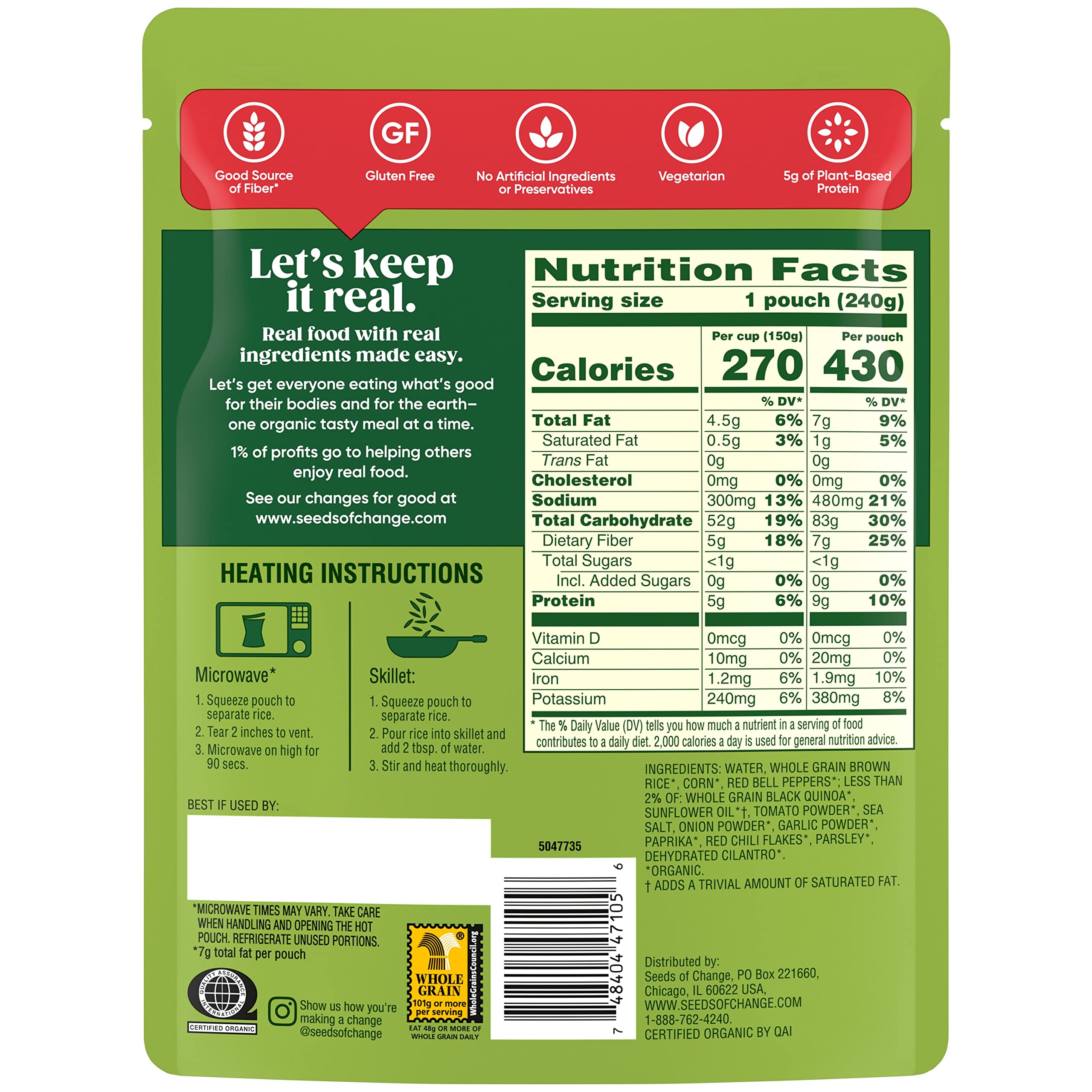 SEEDS OF CHANGE Certified Organic Spanish Style Rice with Quinoa, Peppers & Corn - Pack of 12 | Gluten-Free, Non-GMO Organic Food | Perfect for Quick Meals, Meal Prep & Healthy Family Dinners