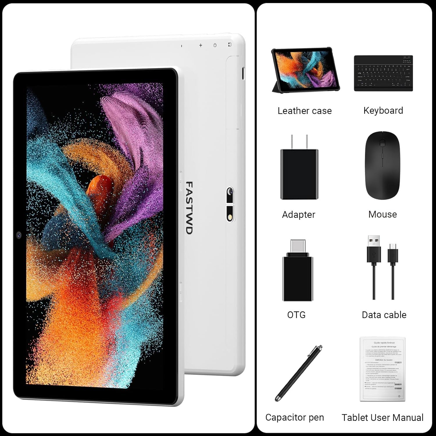FASTWD 10 Inch Android 14 Tablet with 5G WiFi - 36GB RAM 128GB ROM, 8000mAh Battery, Face ID, 2-in-1 Tablet with Keyboard (Gray) - Perfect for Work, Study, and Entertainment On The Go