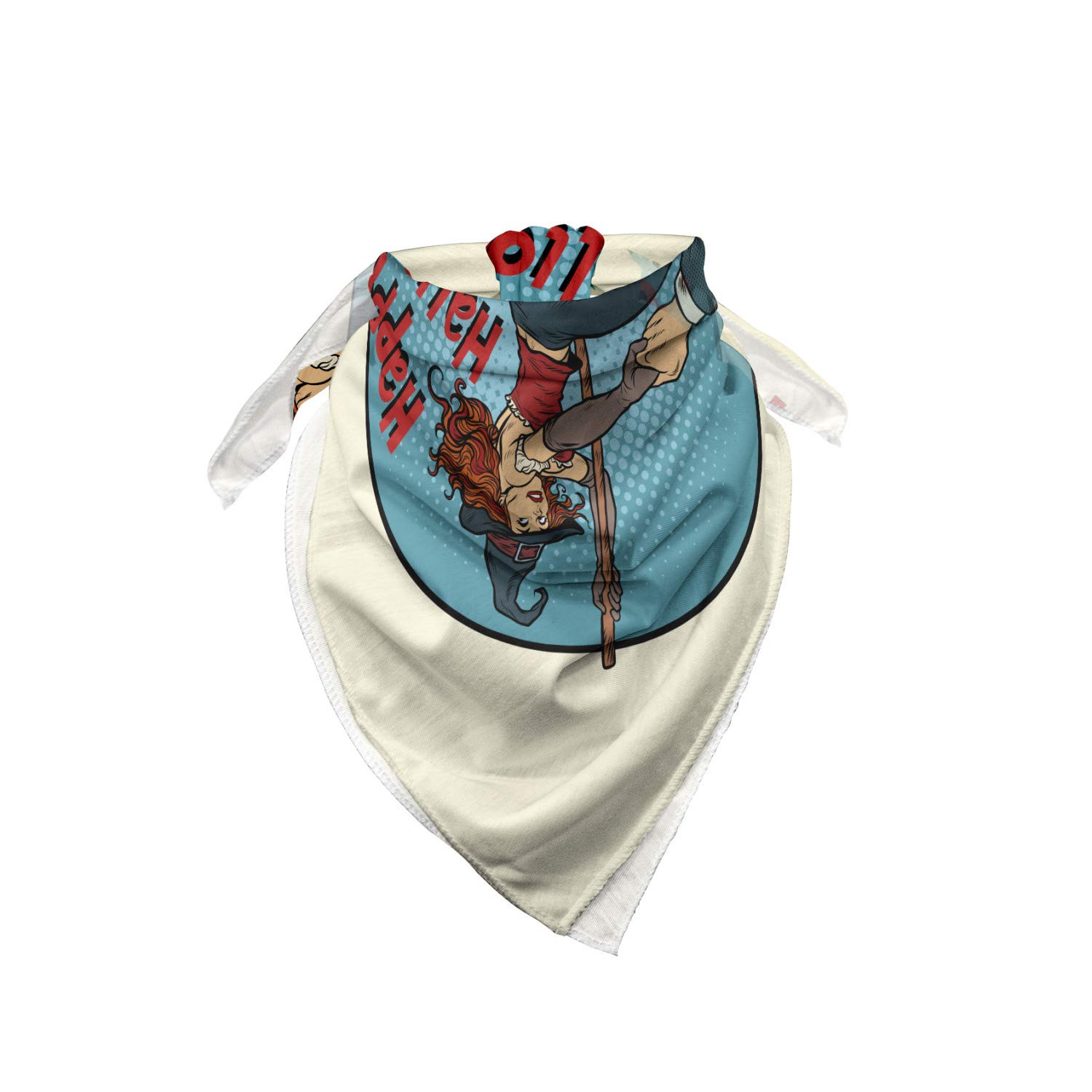 Ambesonne Halloween Bandana - Pop Art Witch Broomstick Design - Unisex Head & Neck Scarf for Costume Parties, Trick or Treat, Cosplay & Halloween Festivities