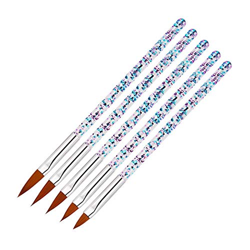 5Pcs Professional Nail Art Brush Set with Crystal Handle - Glitter Drawing, Painting & Carving Tools for Nail Design (Flower Pens Included) - Perfect for Salon, Home Manicure & DIY Nail Art