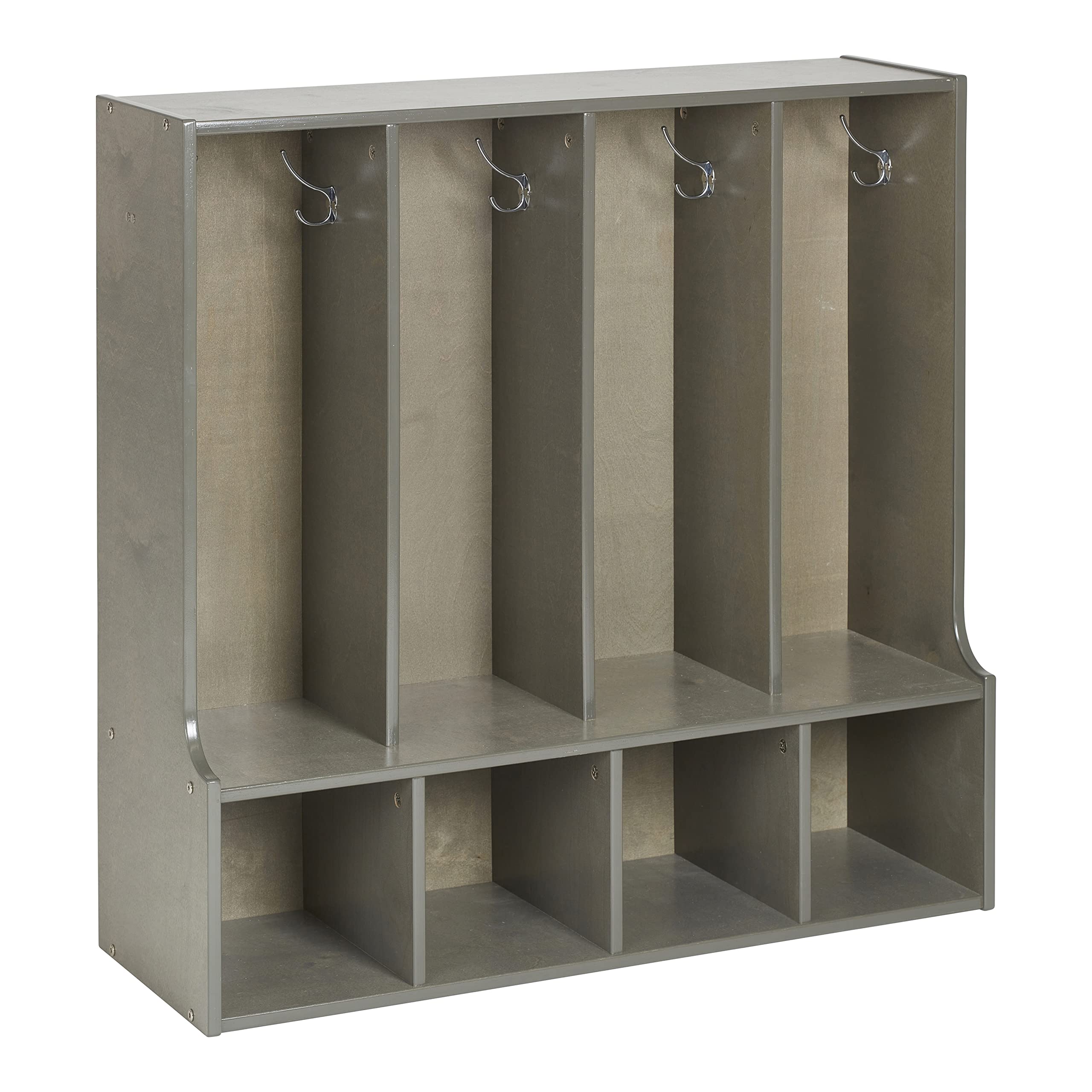 ECR4Kids Streamline 4-Section Coat Locker with Bench - Toddler Size Kids Furniture in Grey Wash - Perfect for Preschools, Daycares & Home Entryway Organization