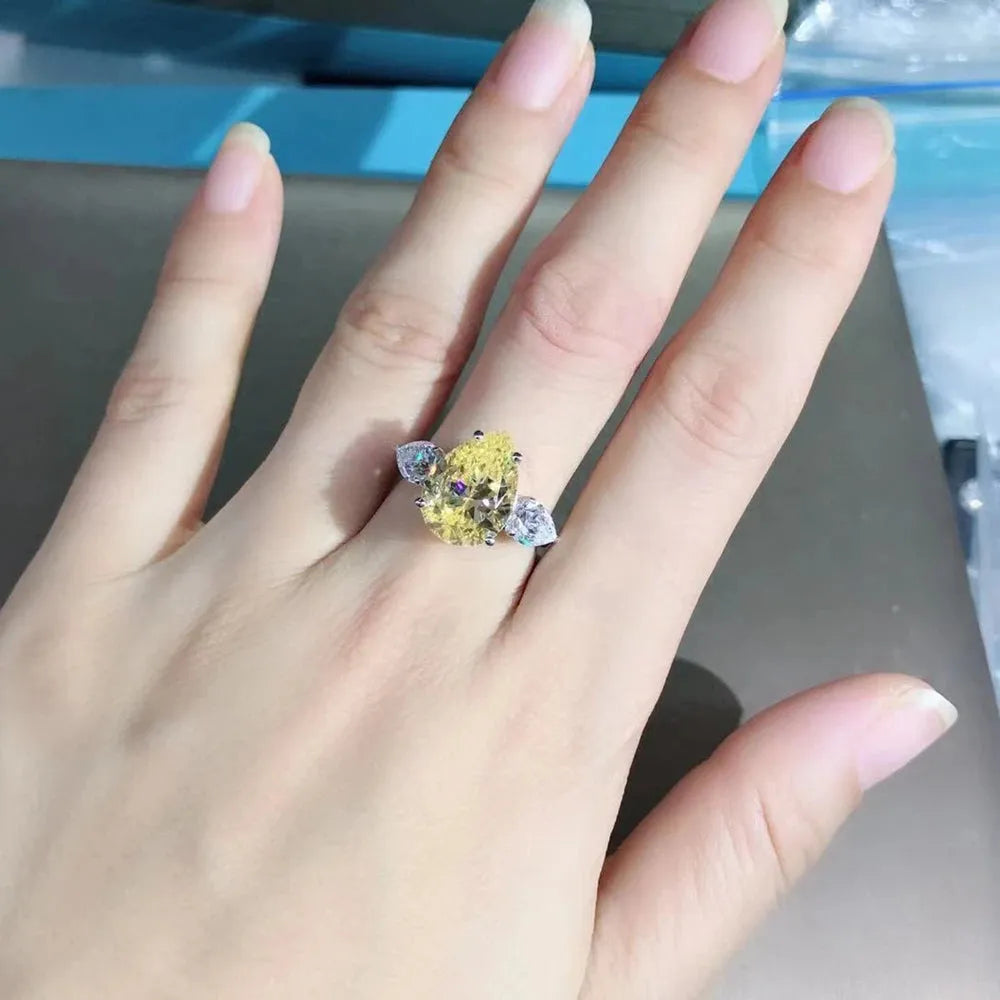 WUIHA Classic 925 Sterling Silver 3EX Pear Cut 6CT VVS Yellow Created Moissanite Wedding Engagement Ring - Customizable Fine Jewelry for Proposals, Anniversaries & Special Occasions
