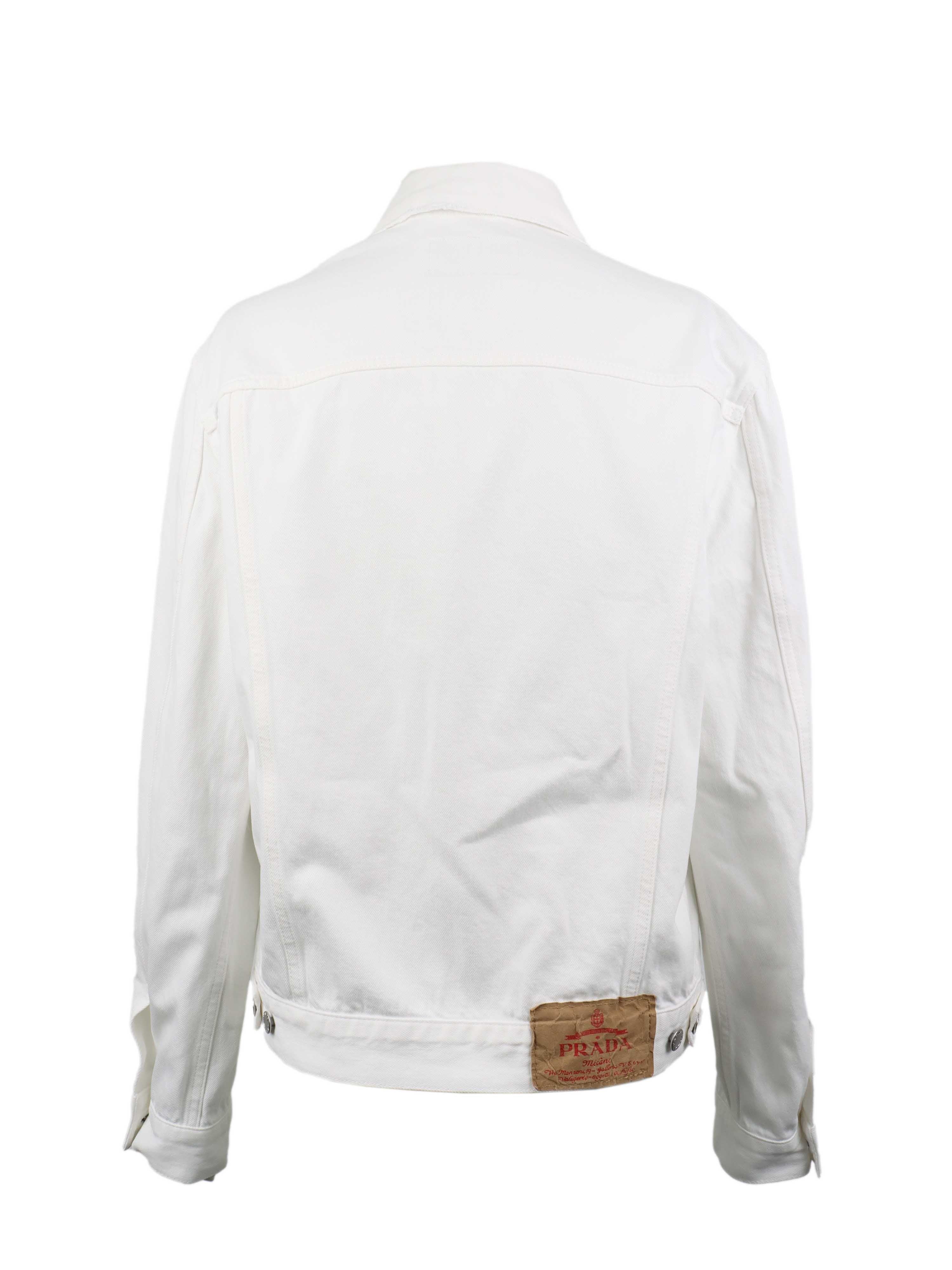 Prada White Denim Jacket for Women - Classic Designer Denim Jacket with Button Front & Pockets | Perfect for Casual Outfits, Street Style & Spring Fashion