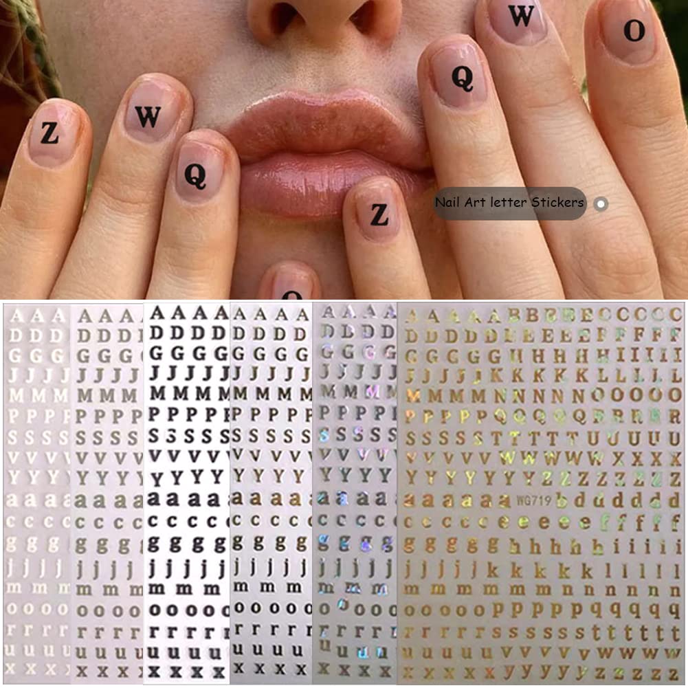 12 Sheets 3D Self-Adhesive Metallic Nail Art Stickers - Holographic Laser Old English Alphabet Decals (Gold & Silver) for Manicure Decoration | Perfect for Nail Salon, DIY Home Nail Art, Parties and Special Occasions