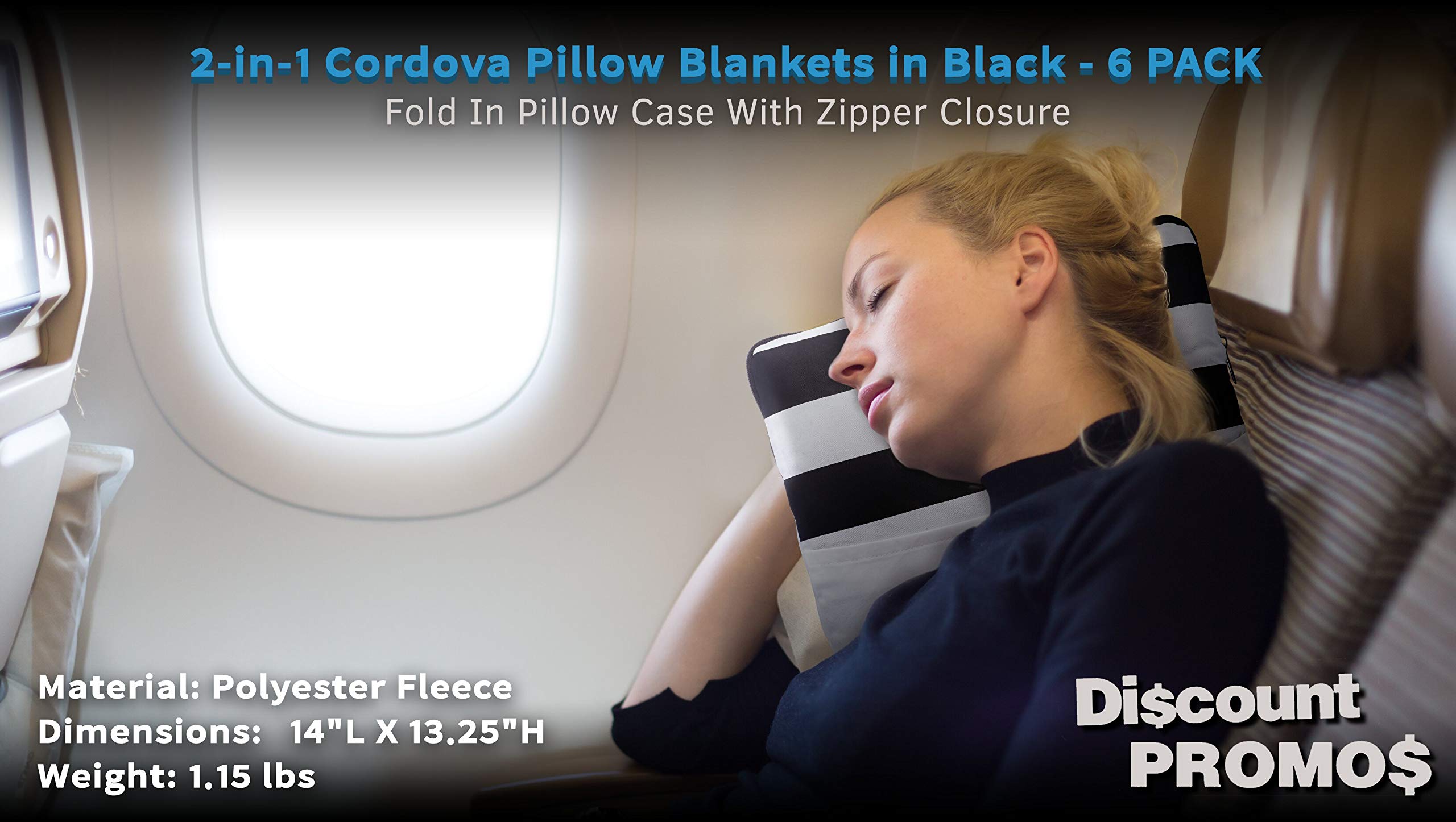 2-in-1 Cordova Pillow Blanket Set with Custom Text & Logo - Soft Fleece Blanket with Front Pocket - Black - Perfect for Home, Office, Travel & Gifts