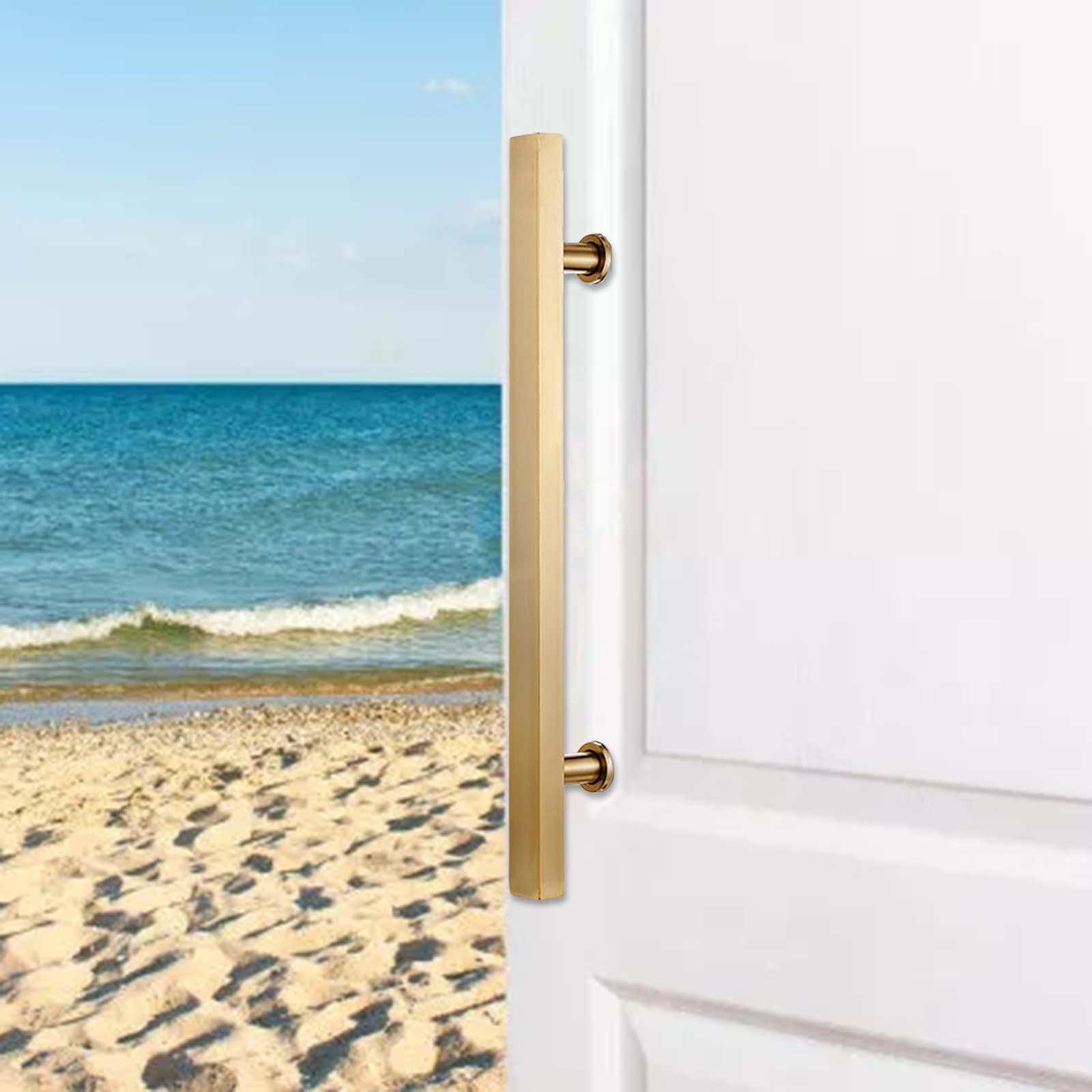 Modern H-Shaped Front Entry Door Handle - Double Sided Gold Stainless Steel Pull Bar for Indoor Barn Doors, Sliding Glass Gates (80cm/31.5