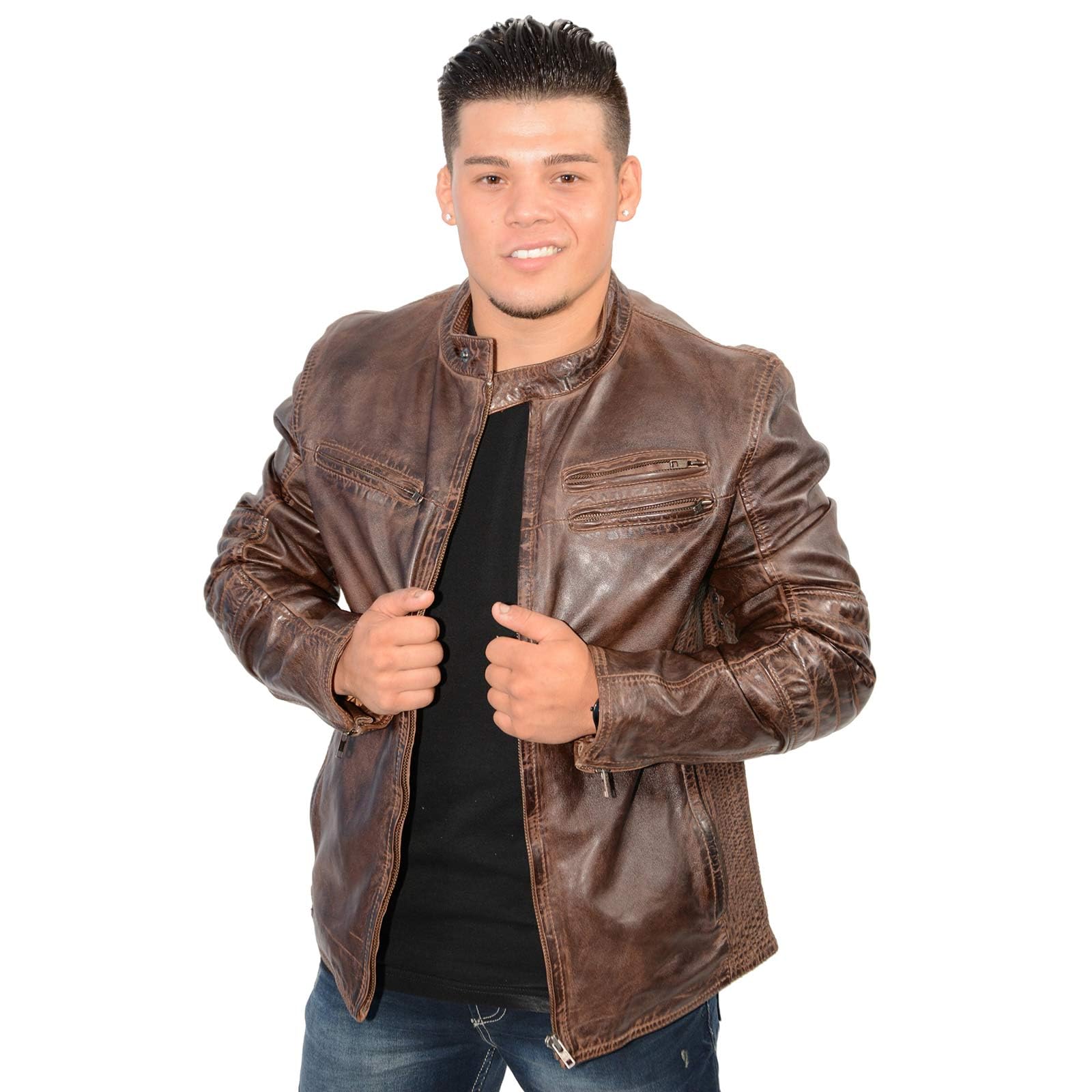 Milwaukee Leather SFM1805 Men's Black Side Stitch Cafe Racer Lambskin Leather Jacket – Stylish Motorcycle & Casual Wear for Men