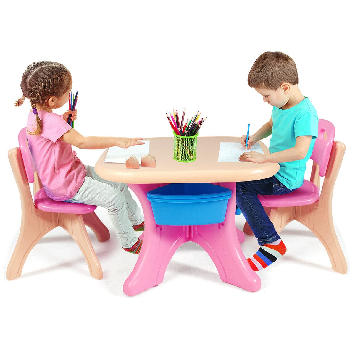 Kids Table and Chair Set with Storage - Lightweight Activity Table for Reading, Drawing & Play - Toddler Furniture for Ages 2-6 (Pink) - Perfect for Playrooms, Preschools & Home Learning Spaces