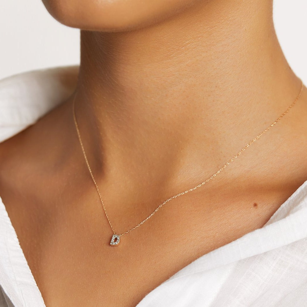 10k Gold Diamond Letter D Necklace for Women - Elegant Initial Pendant Jewelry Gift for Birthday, Anniversary & Valentine's Day