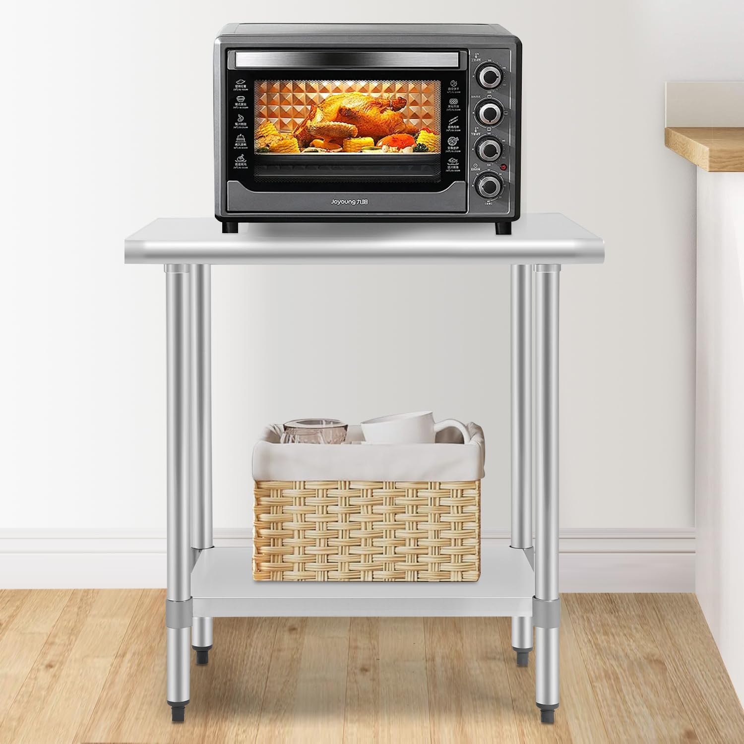 Stainless Steel Commercial Work Table - 24x24 Inch Scratch-Resistant Metal Kitchen Prep Table with Adjustable Feet for Home, Restaurant & Food Service - Ideal for Cooking, Baking & Food Preparation