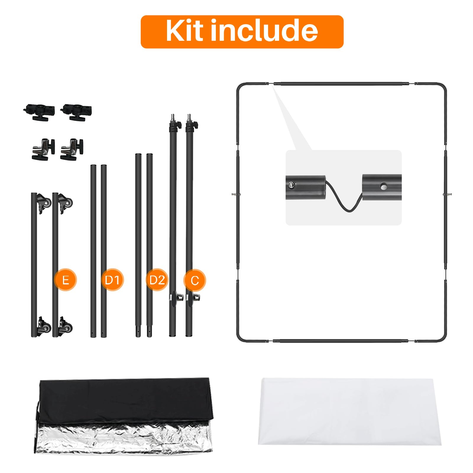 WELLMAKING 79x59inch Photography Light Diffuser Kit - Translucent, Silver & Black Fabric with 360° Rotatable Frame, 7-10ft Adjustable Stand & Casters - Perfect for Studio Photo & Video Shooting, Portrait Lighting, Product Photography, and YouTube Content Creation