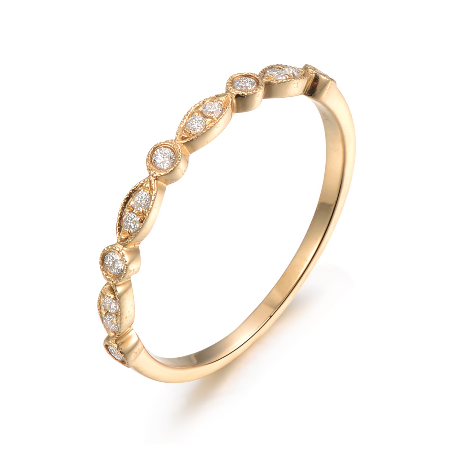 14K Yellow Gold Half Eternity Wedding Band - Micro Pave Diamond Engagement Ring for Women - Stackable Ring for Bridal Sets, Anniversary & Everyday Wear
