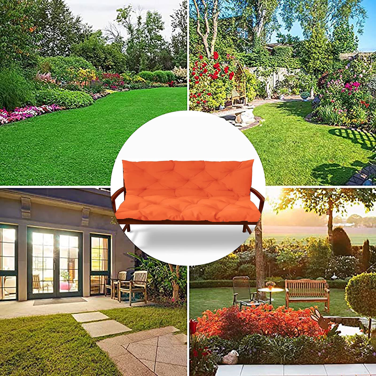 Premium Outdoor/Indoor Bench Cushion with Backrest - 2 or 3 Seater Thick Garden Swing Chair Cushion - Soft Waterproof Patio Seat Pad for Porch, Deck & Backyard Furniture (Orange, 59x39x4 Inches) - Perfect for Lounging, Relaxing & Outdoor Entertaining