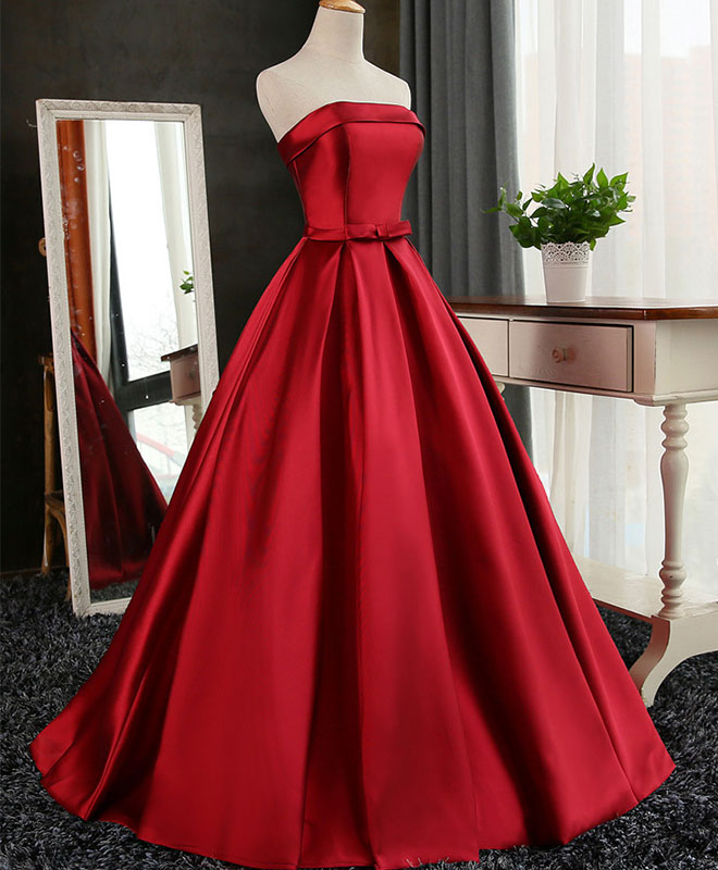 Elegant Burgundy Satin Long Prom Gown for Women - Formal Evening Dress for Homecoming, Ball, and Special Occasions