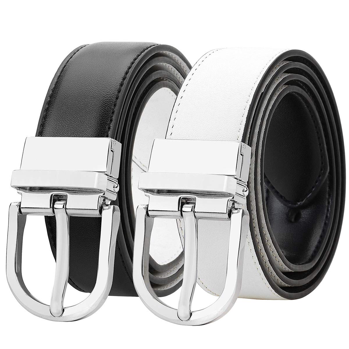 Falari Reversible Genuine Leather Belt for Women, Youth & Kids - Single Prong Buckle Fashion Accessory (2 Colors in 1 Belt) - Perfect for Casual, Office & Everyday Wear