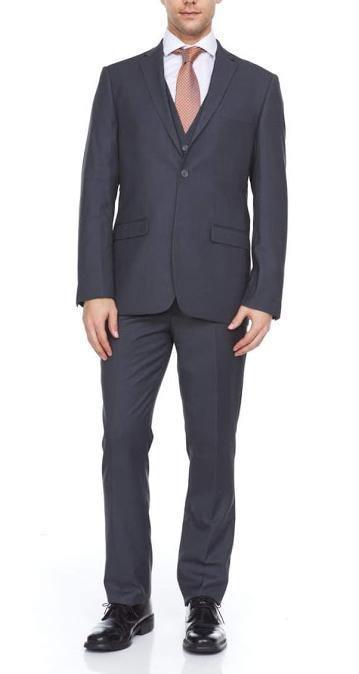 Ferera Collection Men's 3-Piece Slim Fit Suit - Solid Medium Gray | Business Formal Attire for Weddings, Interviews & Office Wear