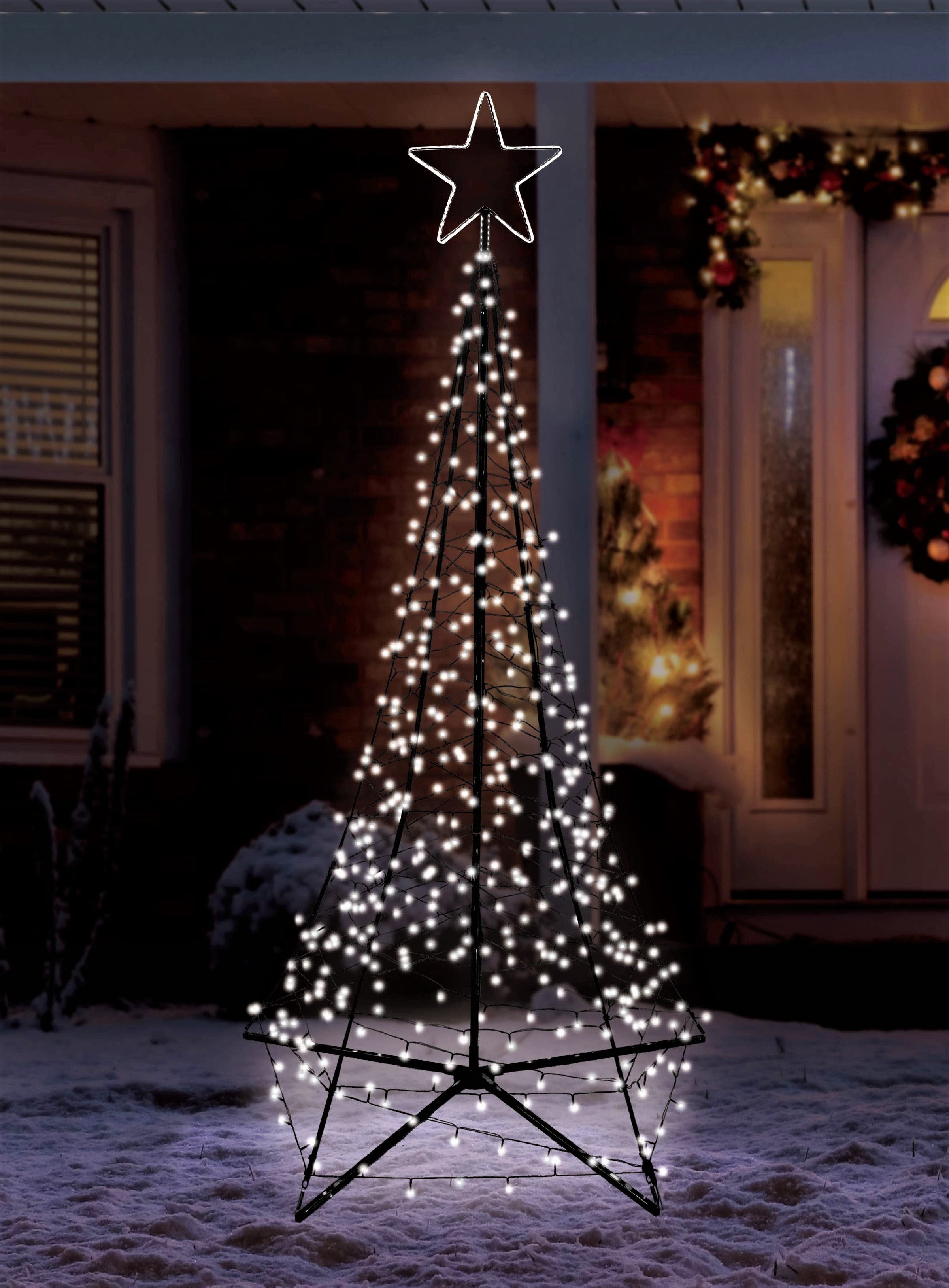7' LED Spire Tree with Star - Outdoor Solar Powered Christmas Yard Decoration for Garden, Lawn, and Patio Holiday Lighting